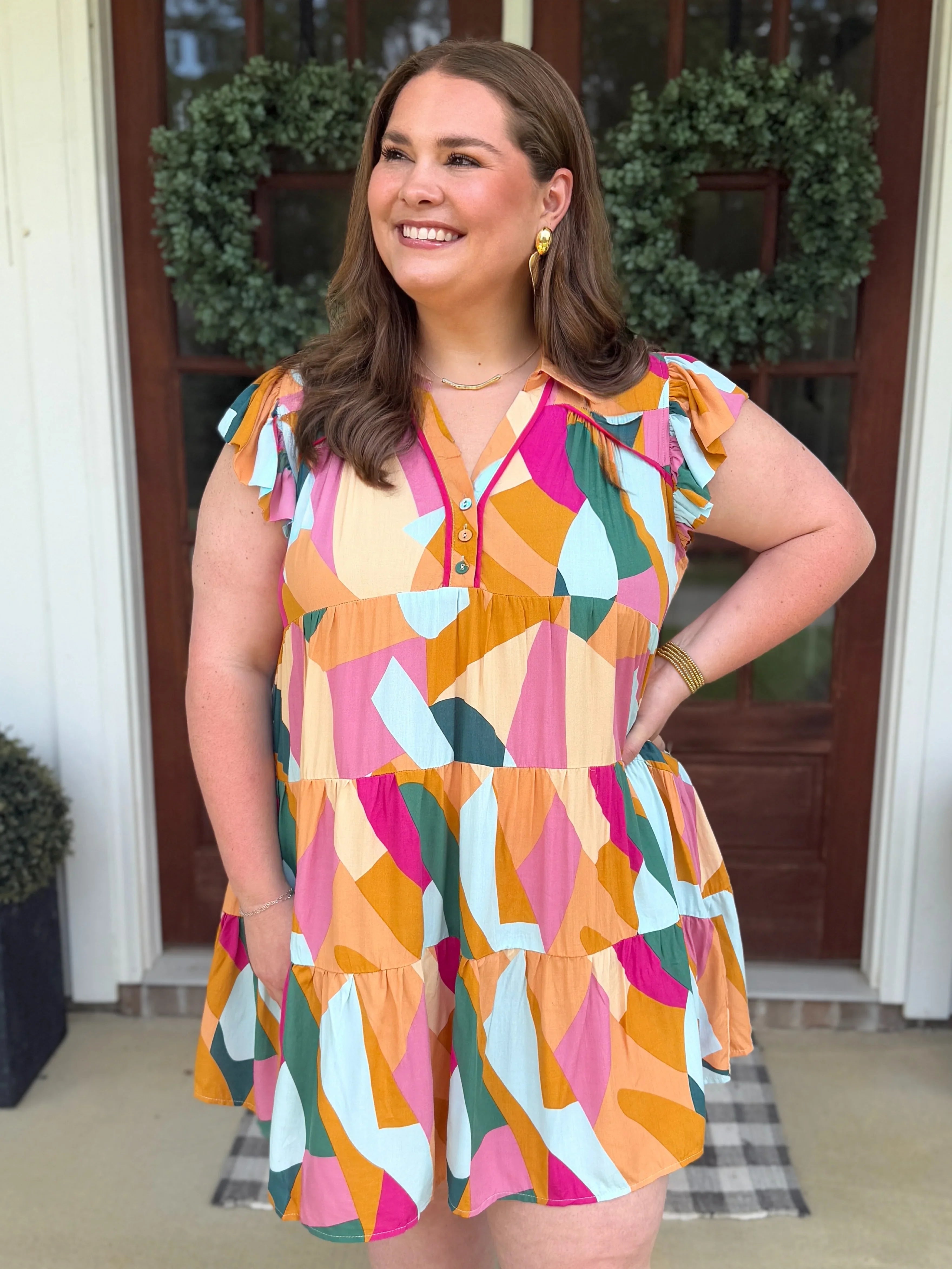LONDON Abstract Print Ruffle Tiered Dress (S-2X) - Sassy and Southern