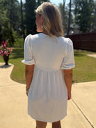 LUCY White Dress With Bow Center - Sassy and Southern