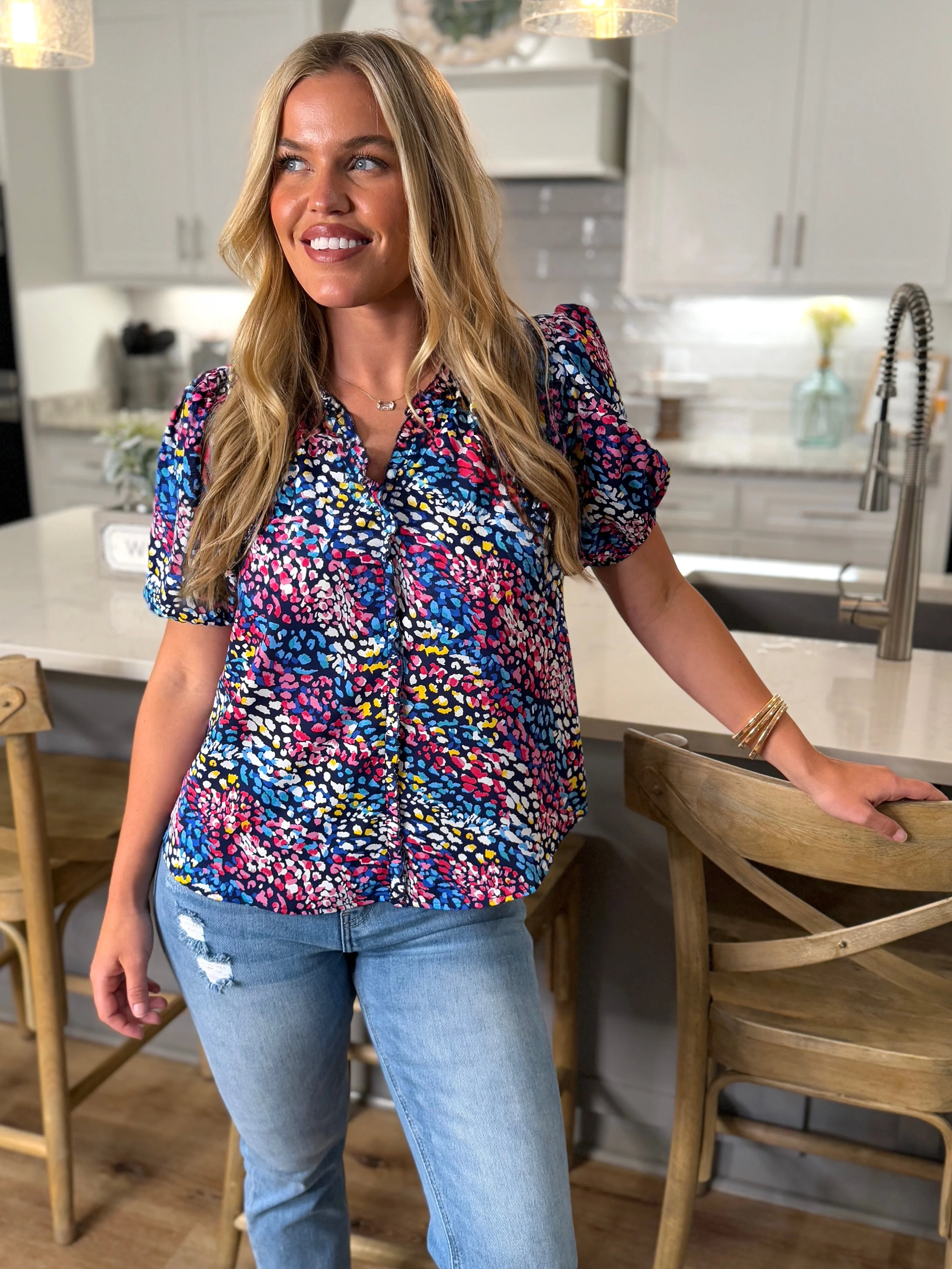 DIANA Abstract Print Top (Navy Mix) - Sassy and Southern
