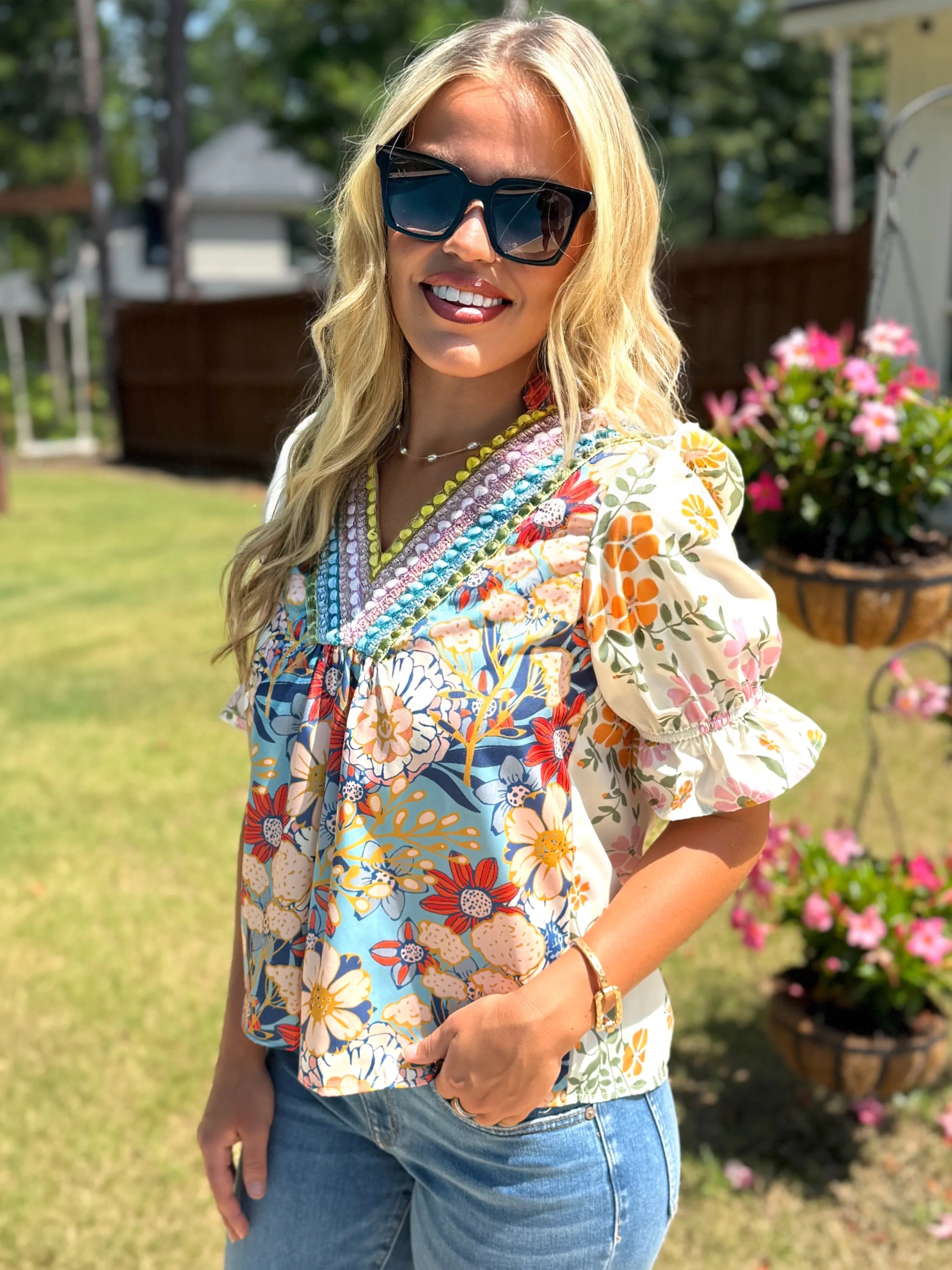 MARLEY Floral Top With Embroidery (S-2X) - Sassy and Southern