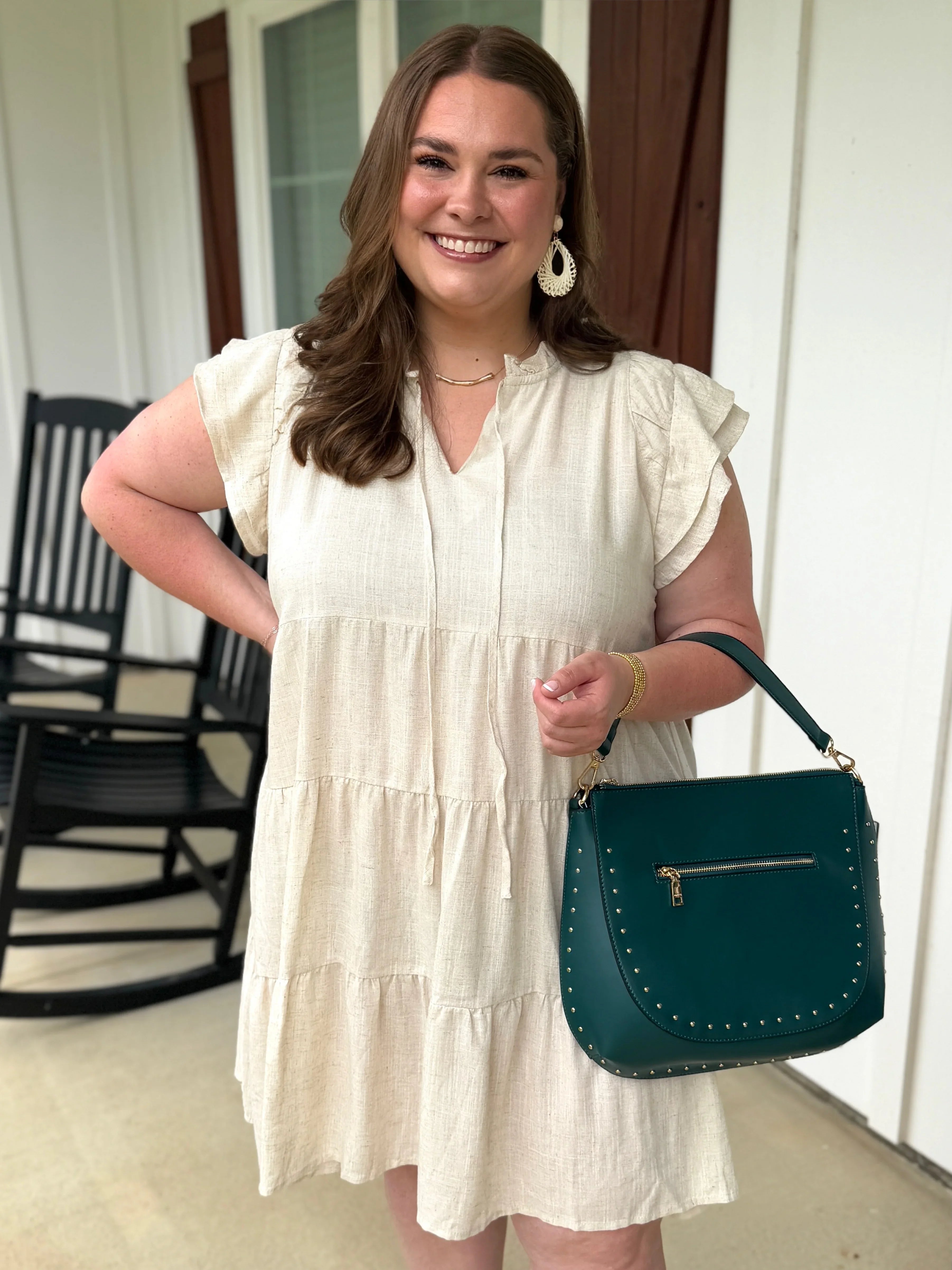 MAGNOLIA Plus Size Oatmeal Linen Ruffle Dress - Sassy and Southern