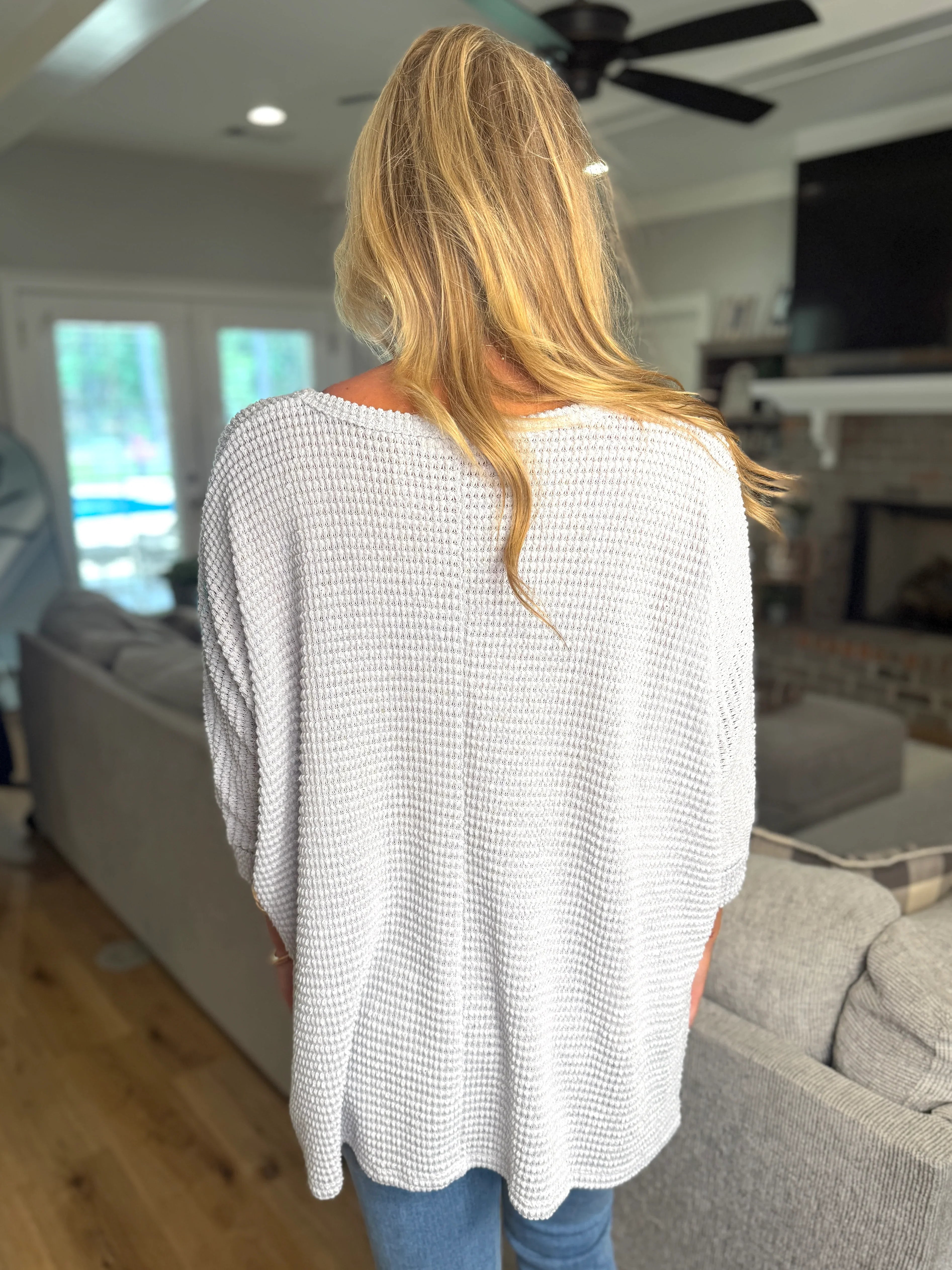 MIA 3/4 Sleeve Lightweight Sweater (Light Grey) - Sassy and Southern