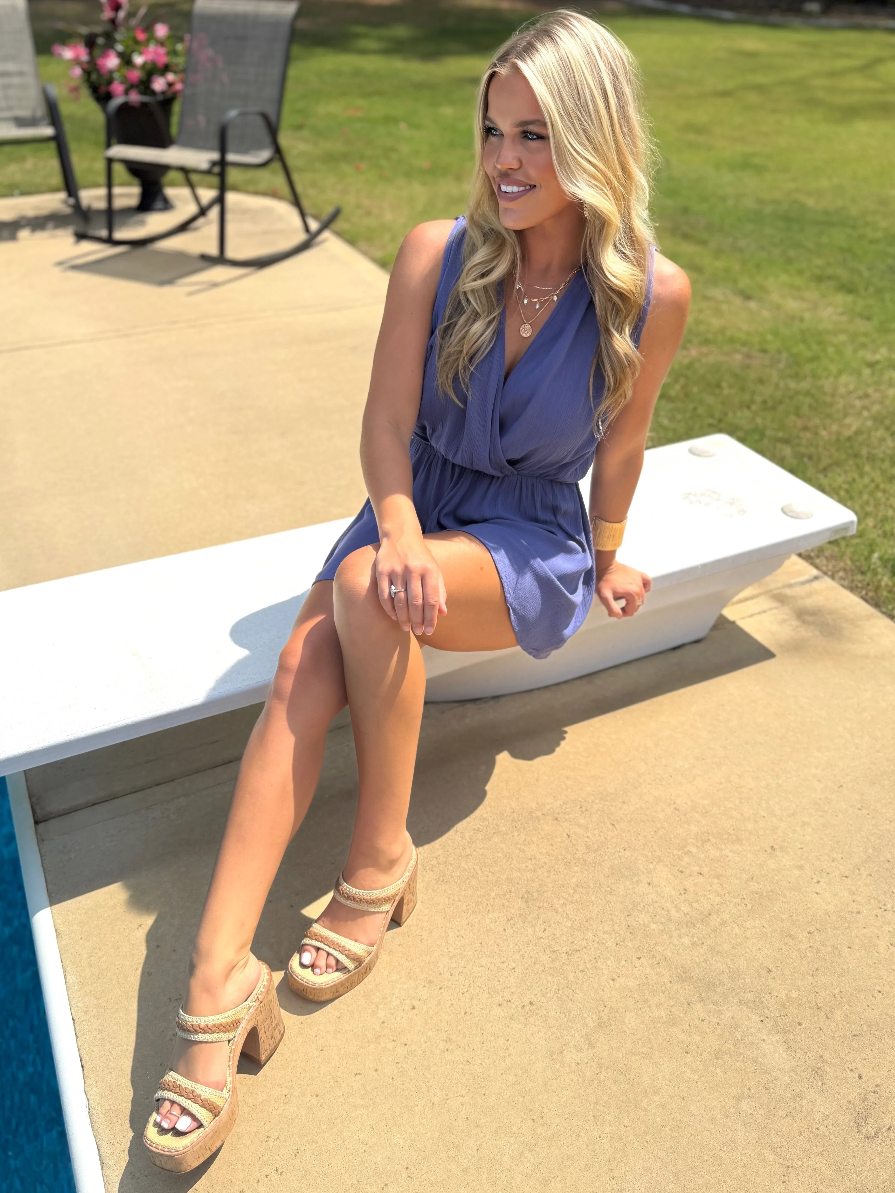GIANNA Draped Romper (Blue) - Sassy and Southern