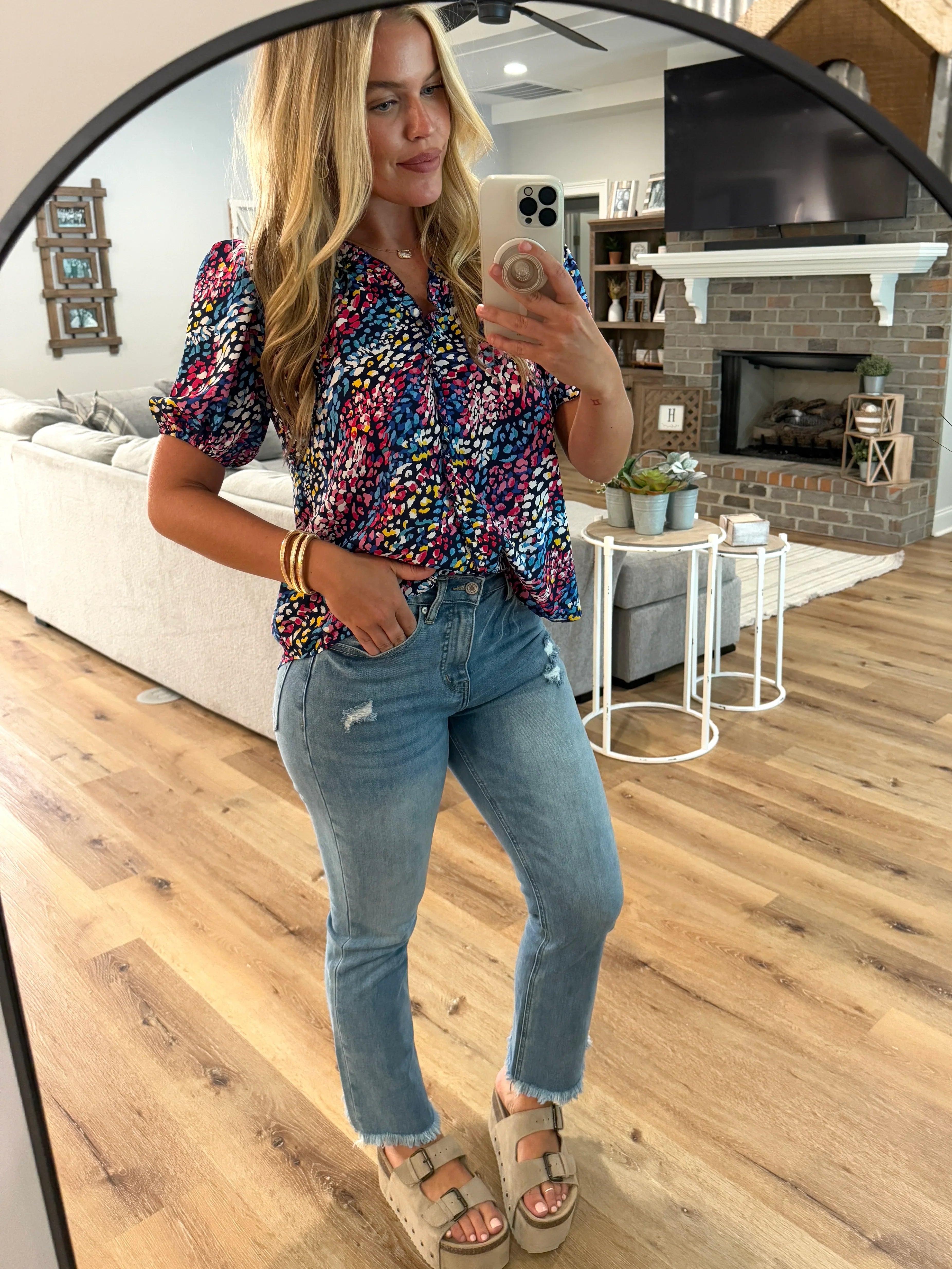 DIANA Abstract Print Top (Navy Mix) - Sassy and Southern