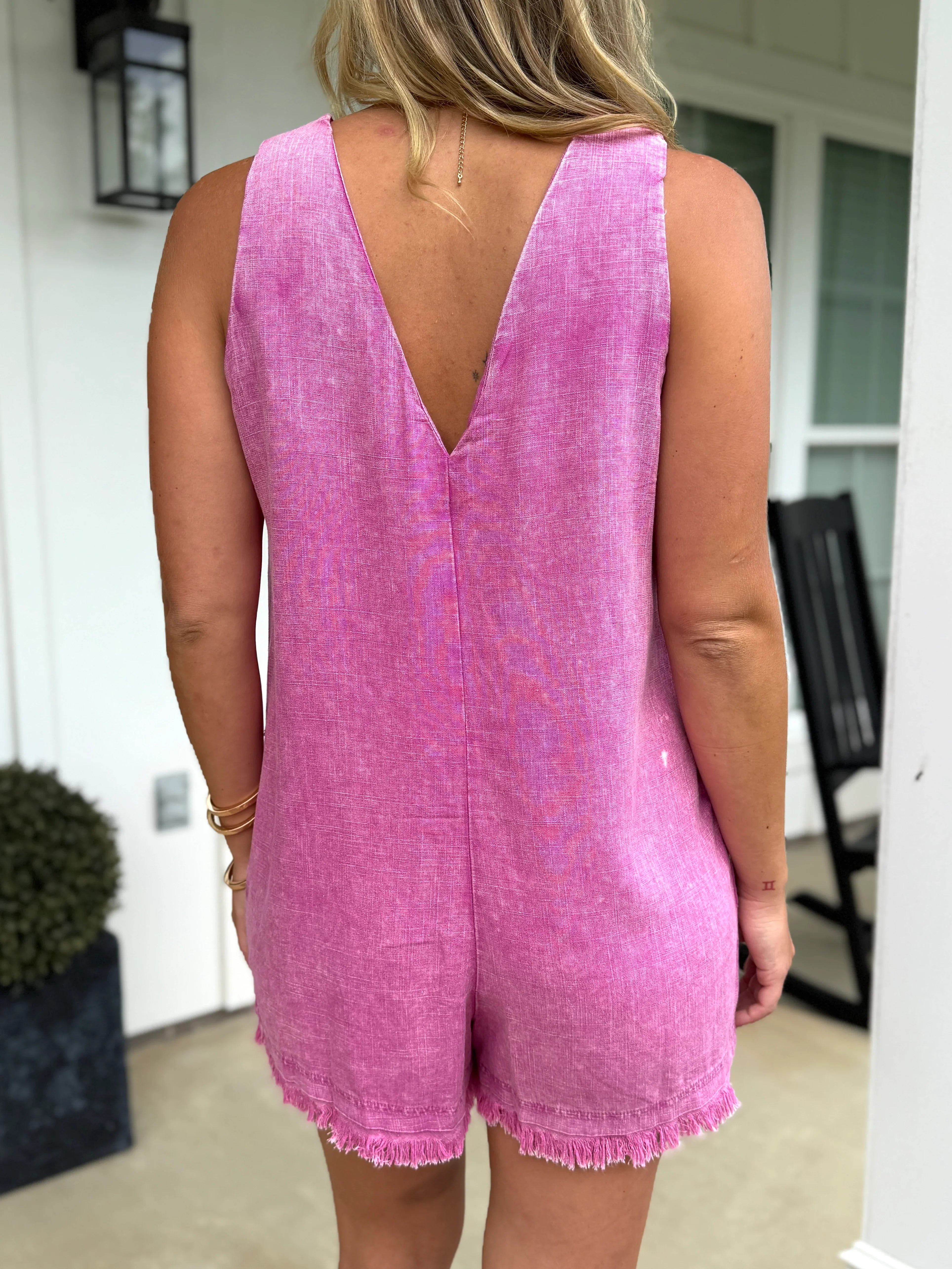 NORAH Pink Mineral Washed Romper - Sassy and Southern