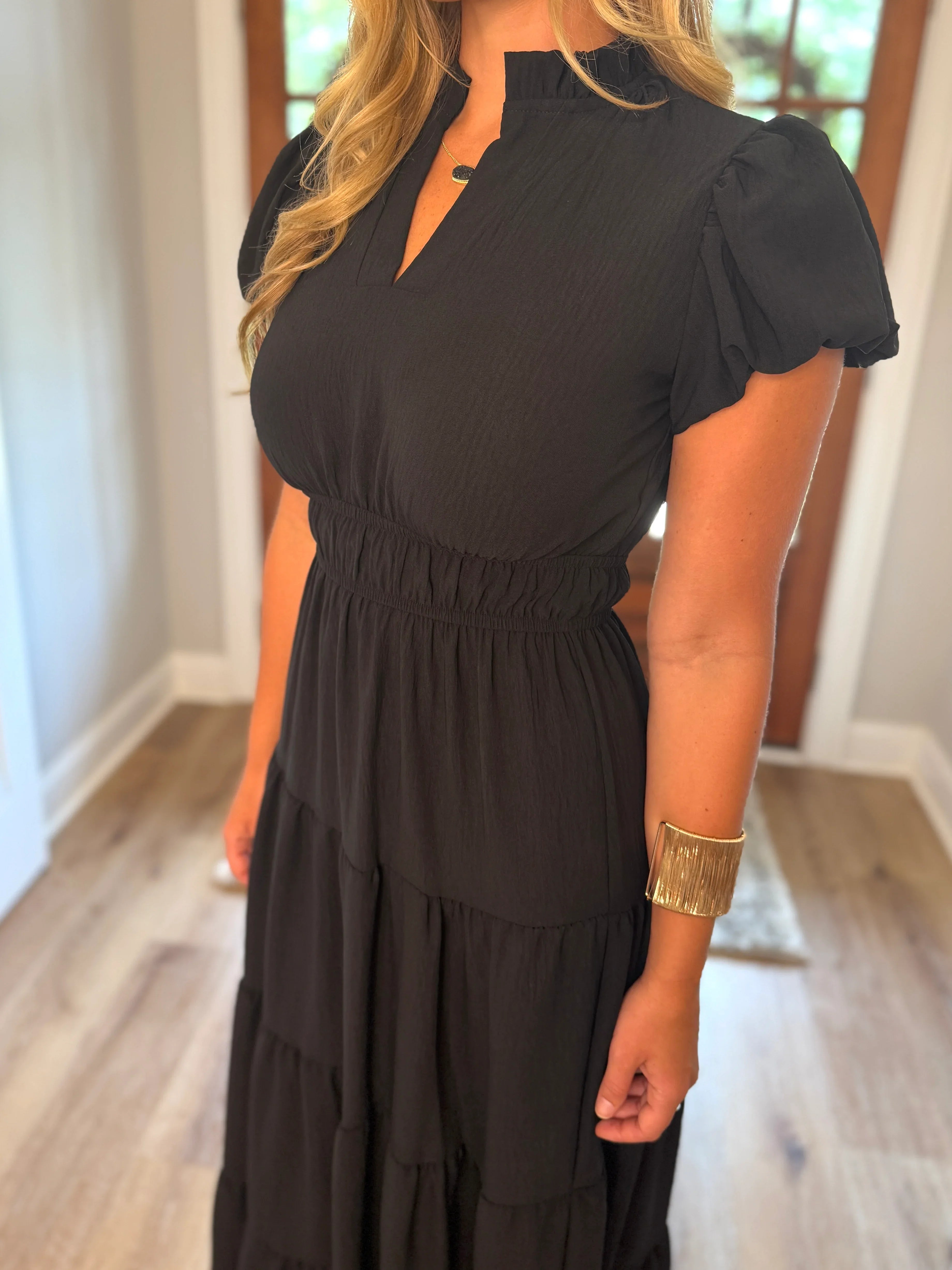 SOPHIE Long Tiered Dress (Black) - Sassy and Southern