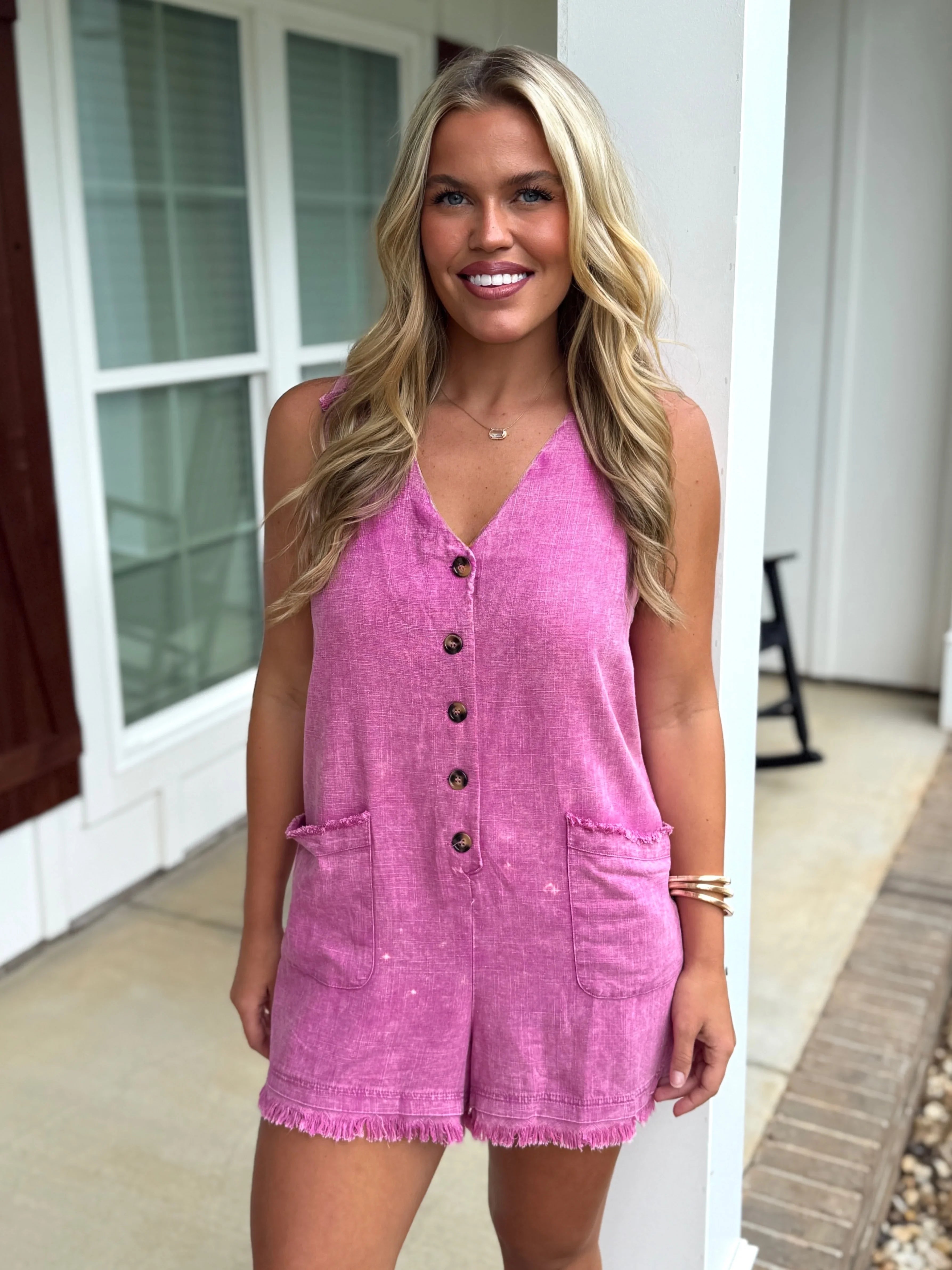 NORAH Pink Mineral Washed Romper - Sassy and Southern