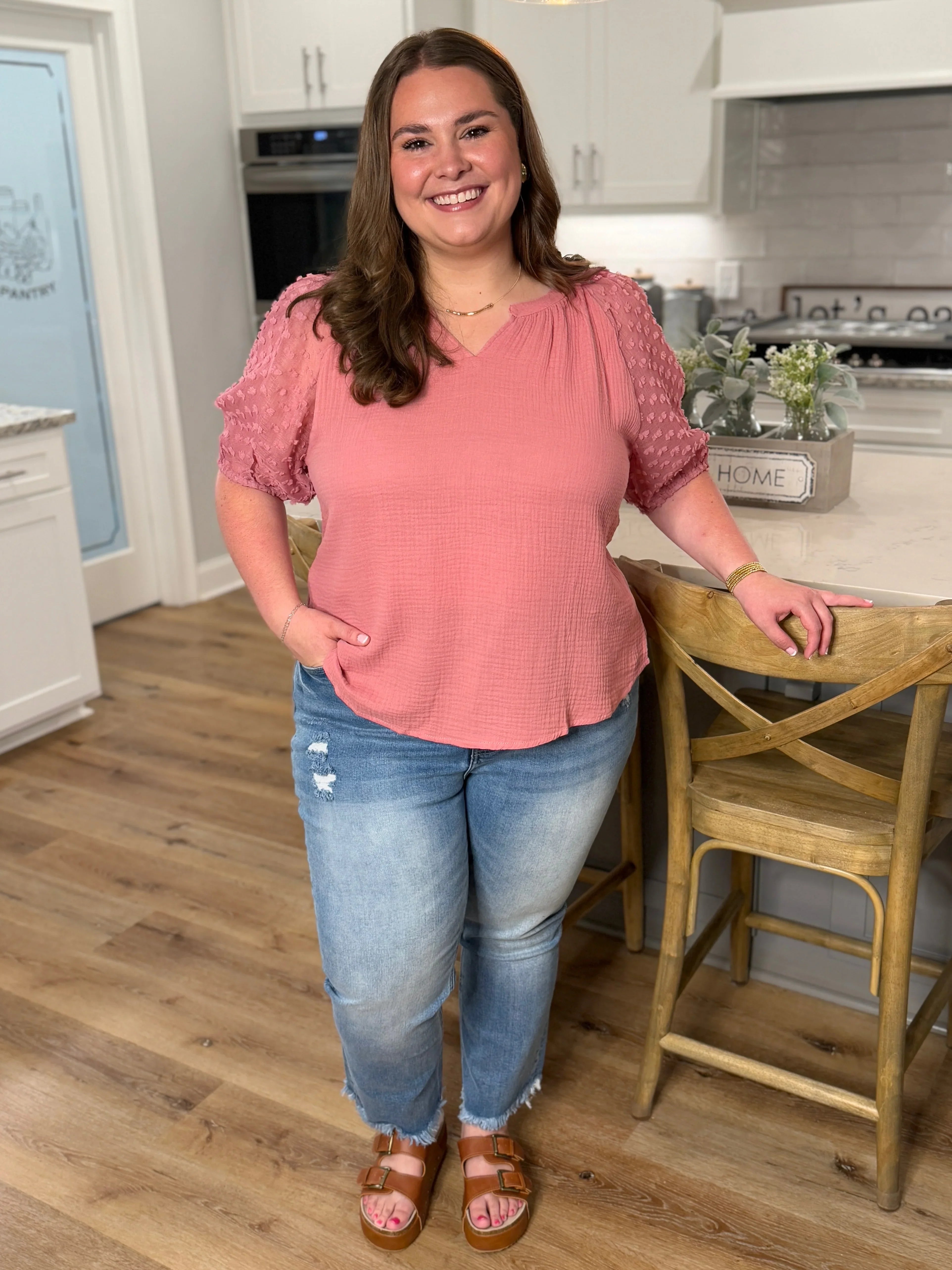 HOPE Puff Sleeve Linen Top (Mauve) (S-2X) - Sassy and Southern