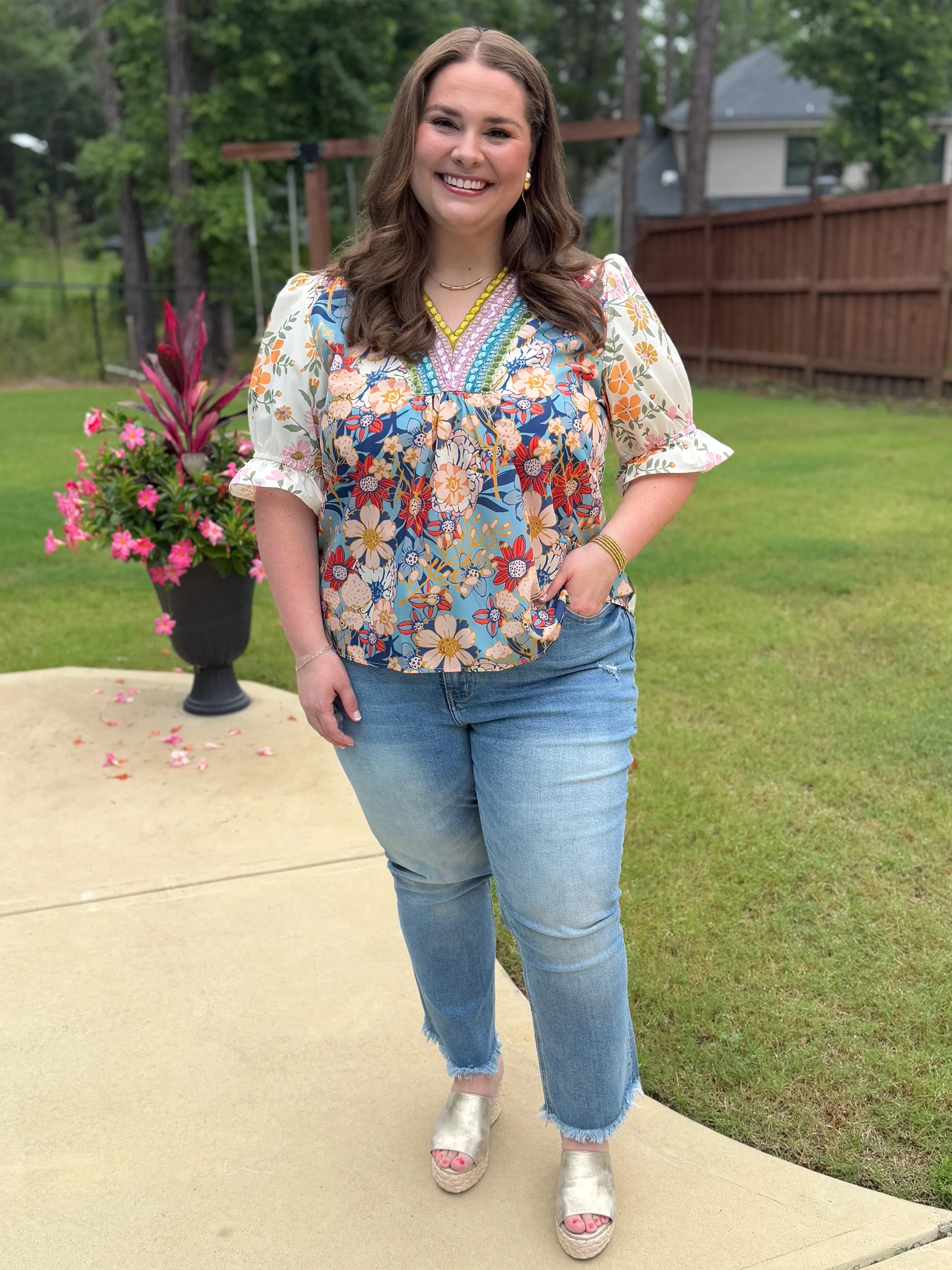 MARLEY Floral Top With Embroidery (S-2X) - Sassy and Southern