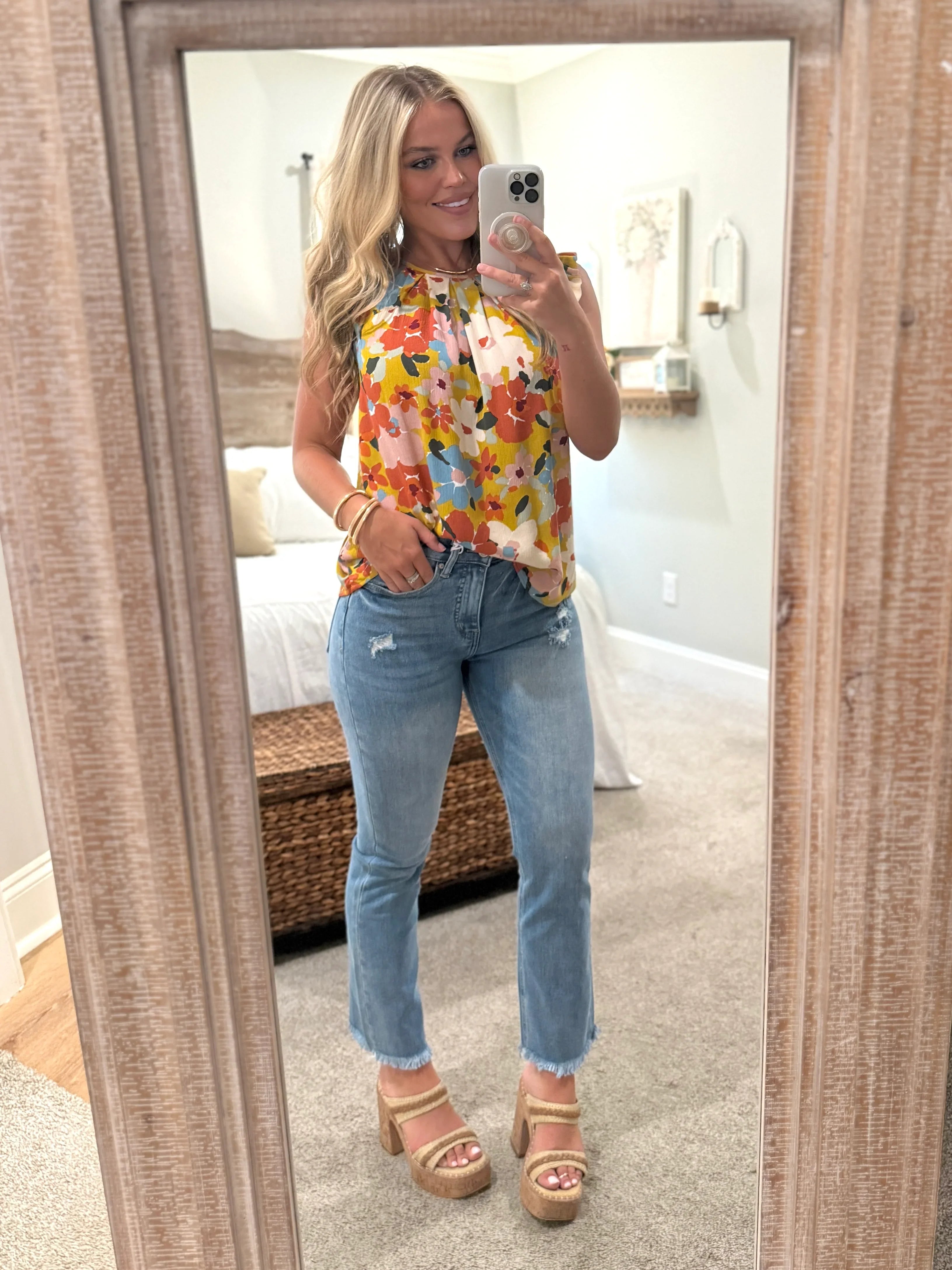 WILLOW Multi Floral Ruffle Sleeve Top - Sassy and Southern