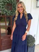 SOPHIE Long Tiered Dress (Navy Blue) - Sassy and Southern