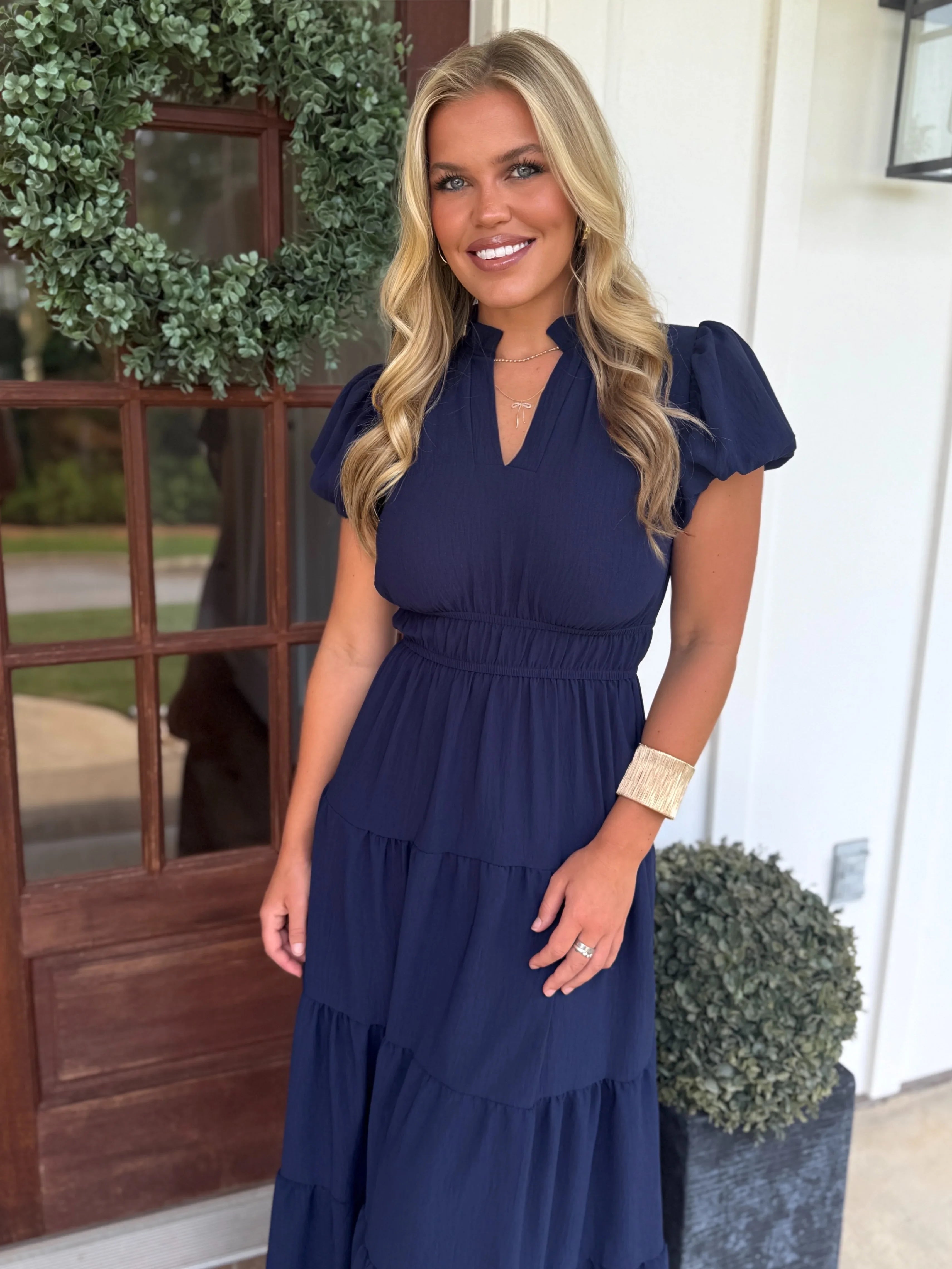 SOPHIE Long Tiered Dress (Navy Blue) - Sassy and Southern