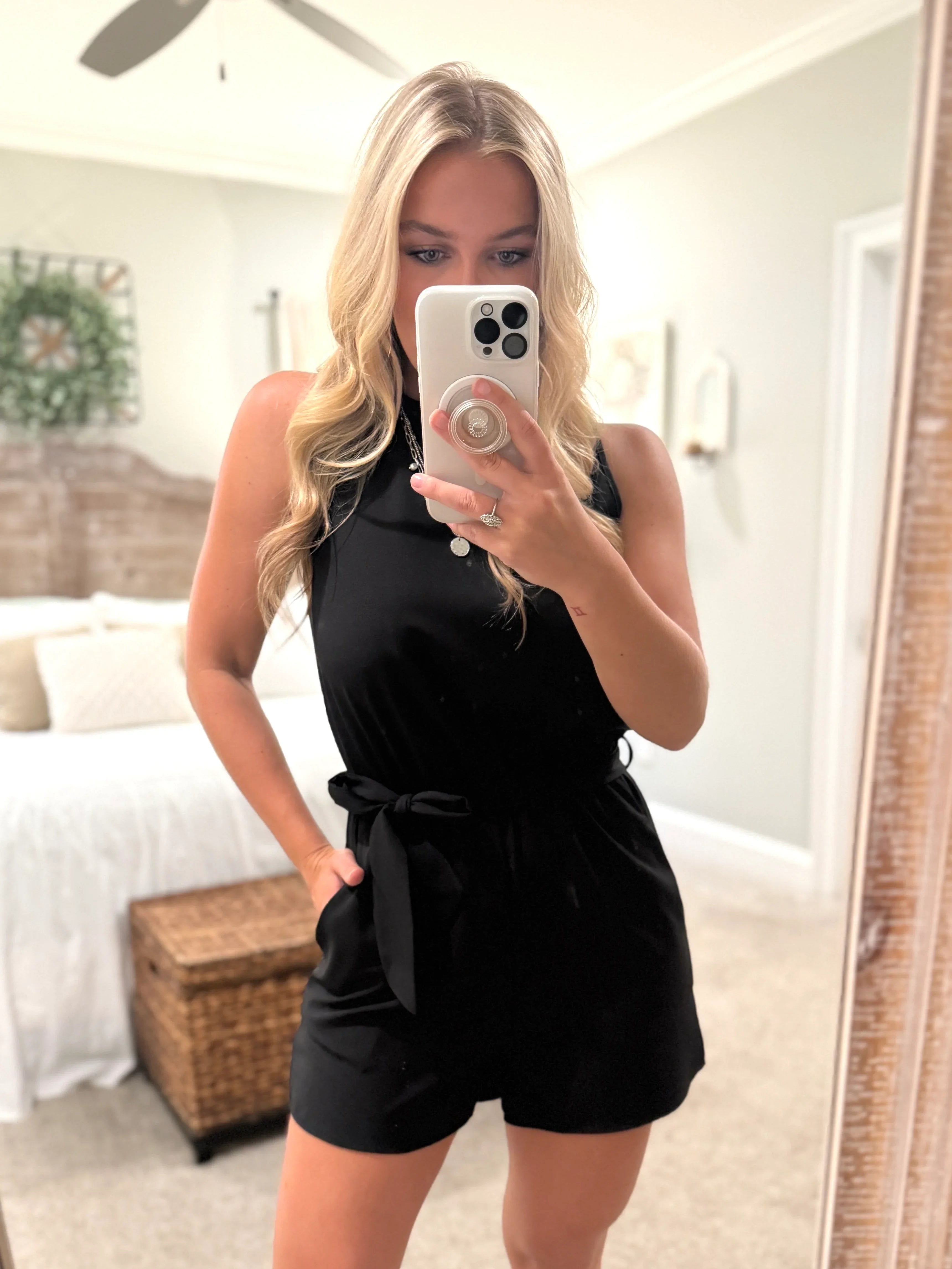 SKYLAR Black Romper With Belt Tie - Sassy and Southern