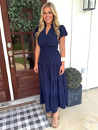 SOPHIE Long Tiered Dress (Navy Blue) - Sassy and Southern