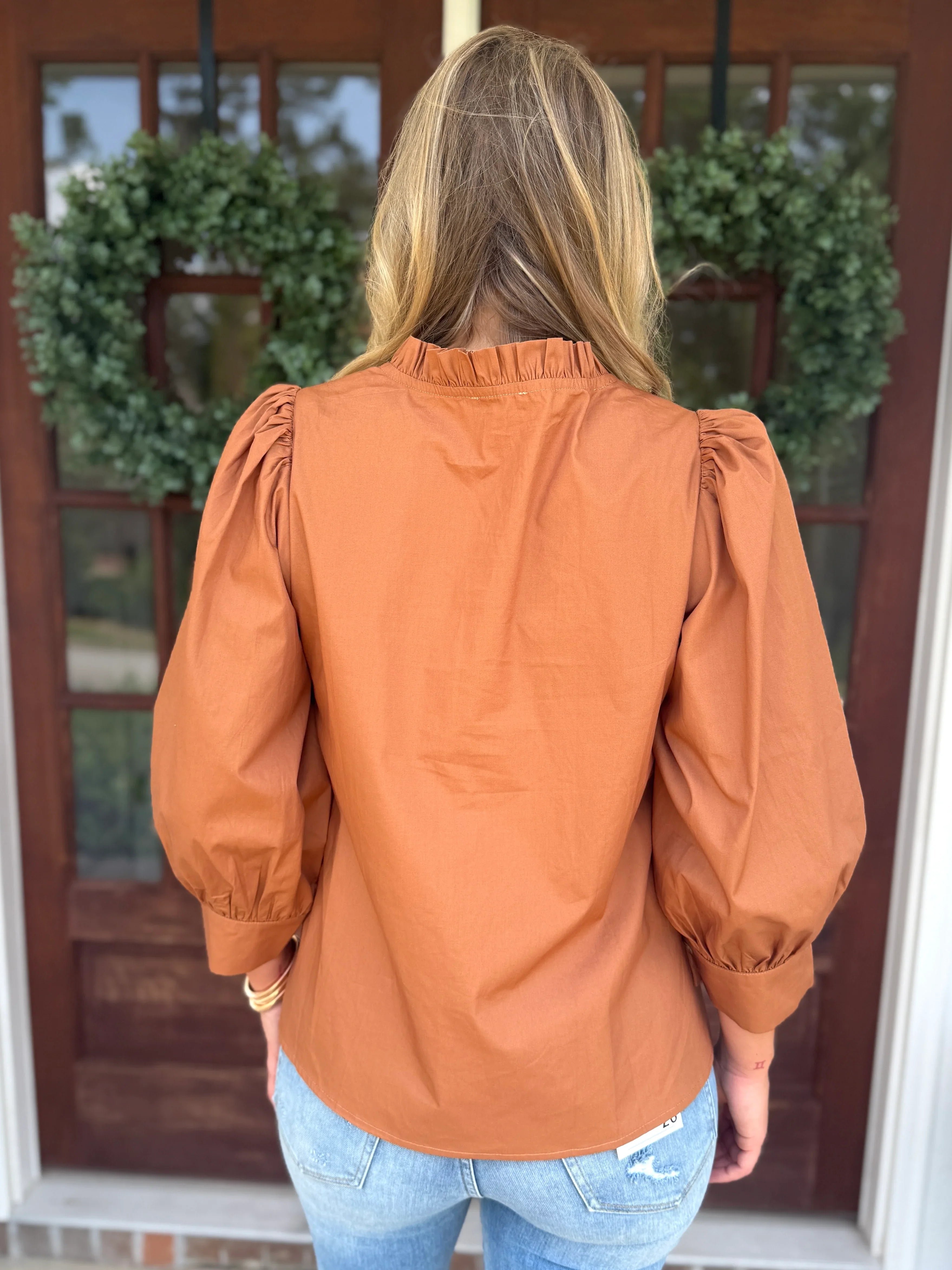 MARGARET Dressy Blouse With Bow Center (Toffee) - Sassy and Southern