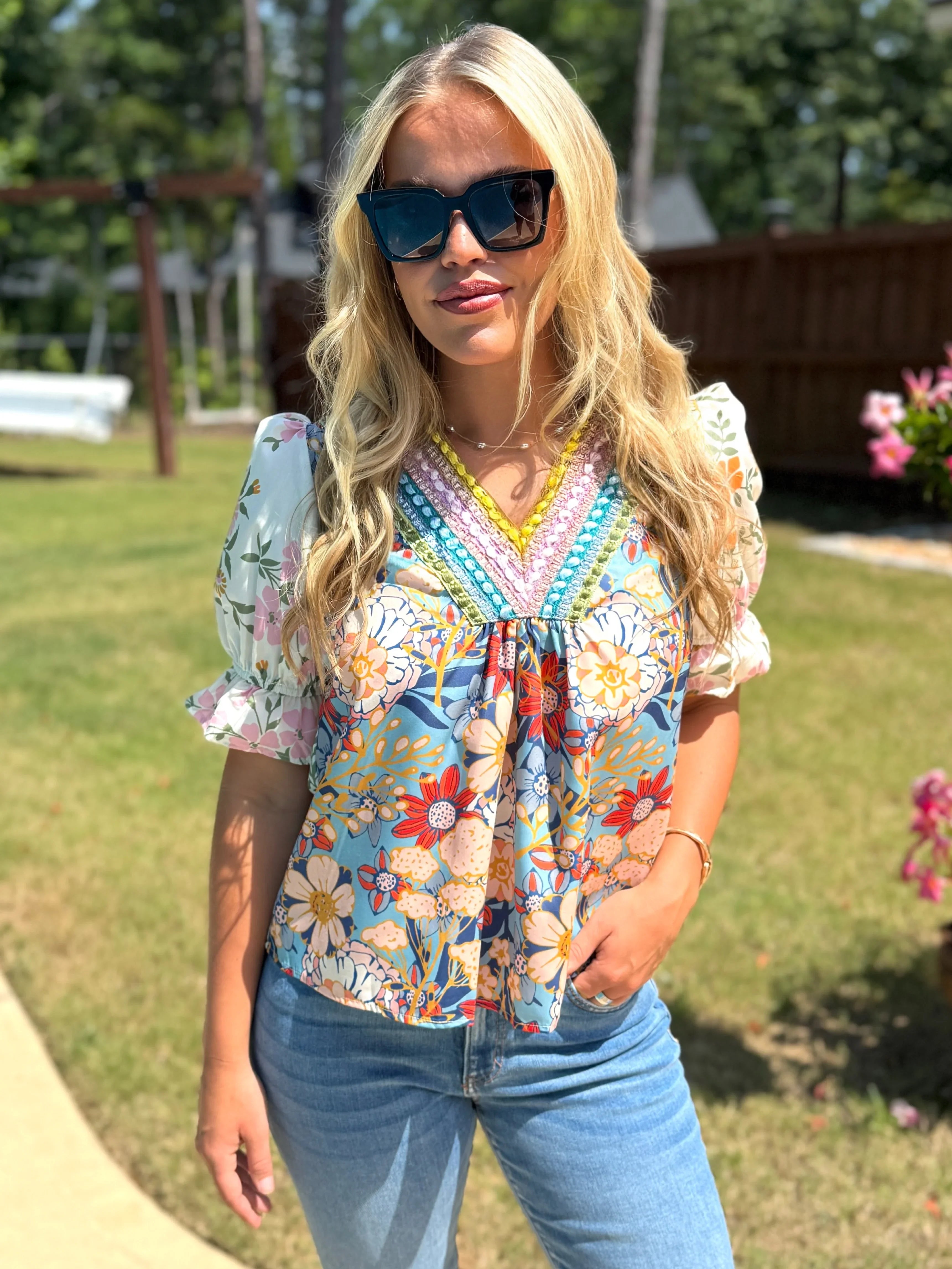 MARLEY Floral Top With Embroidery (S-2X) - Sassy and Southern