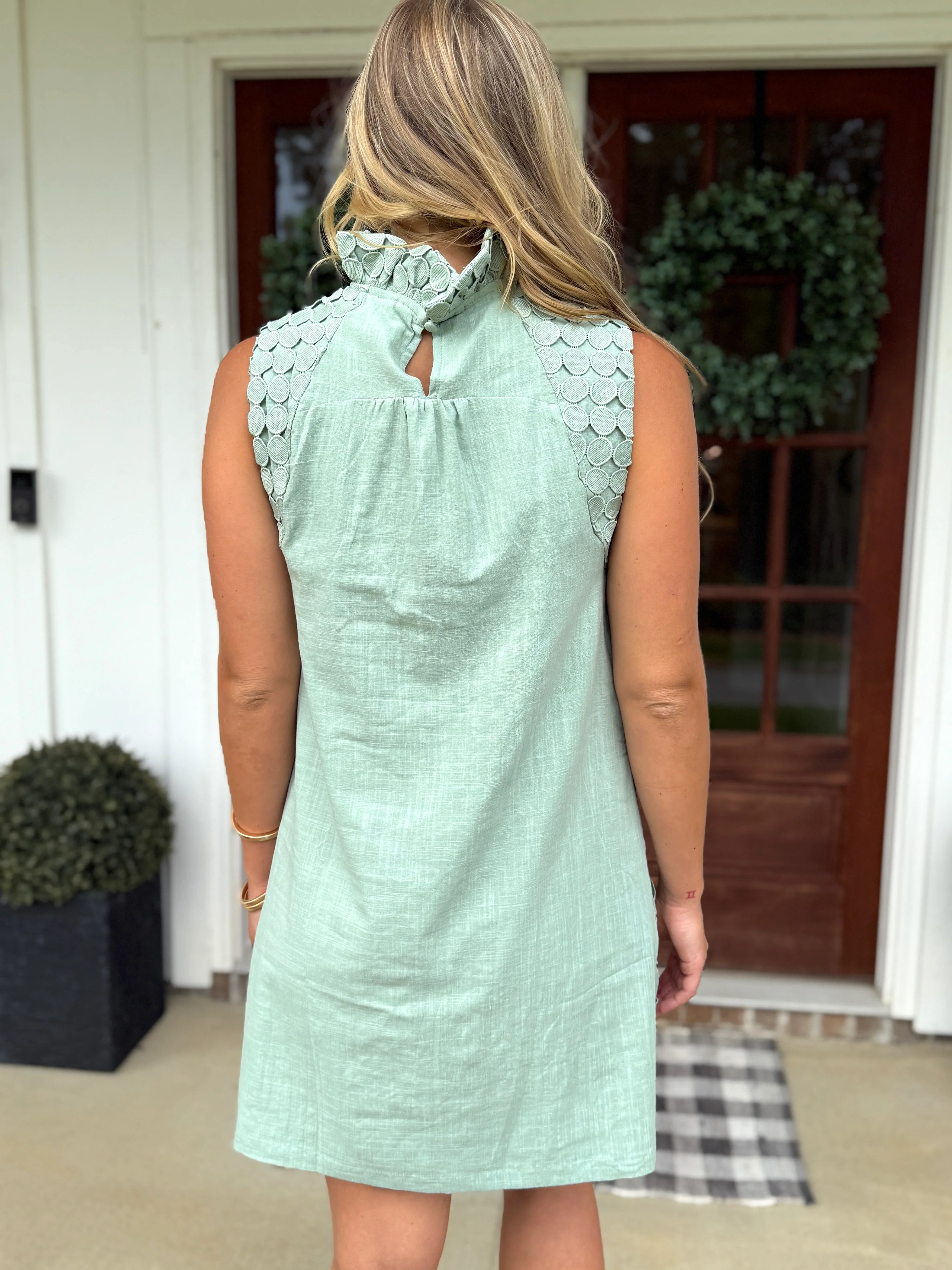 QUINN Sleeveless Polka Dot Lace Dress (Sage) - Sassy and Southern