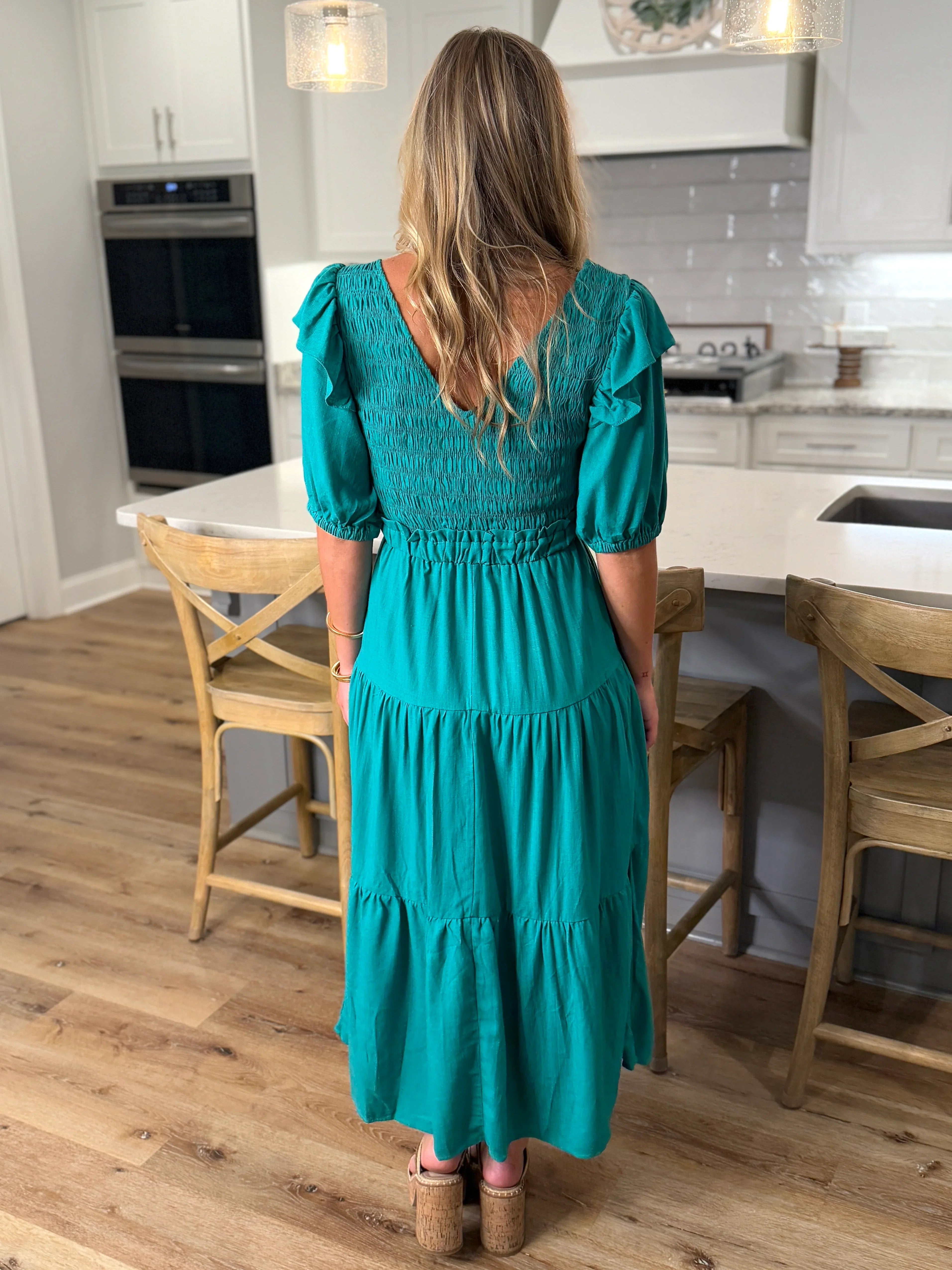 RUTH Smocked Maxi Dress (Green) - Sassy and Southern