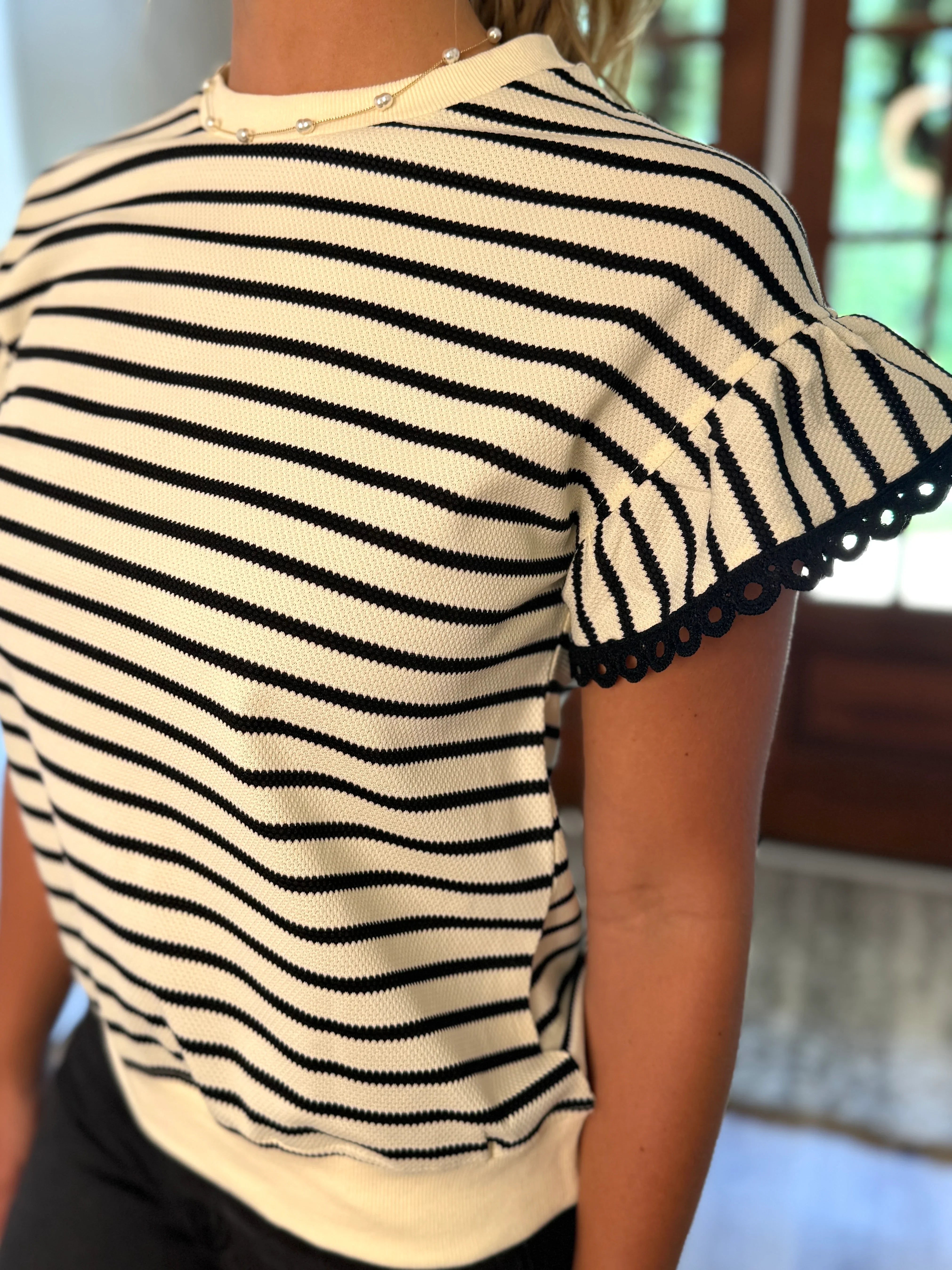 TATUM Black Striped Top With Ruffle Sleeves - Sassy and Southern