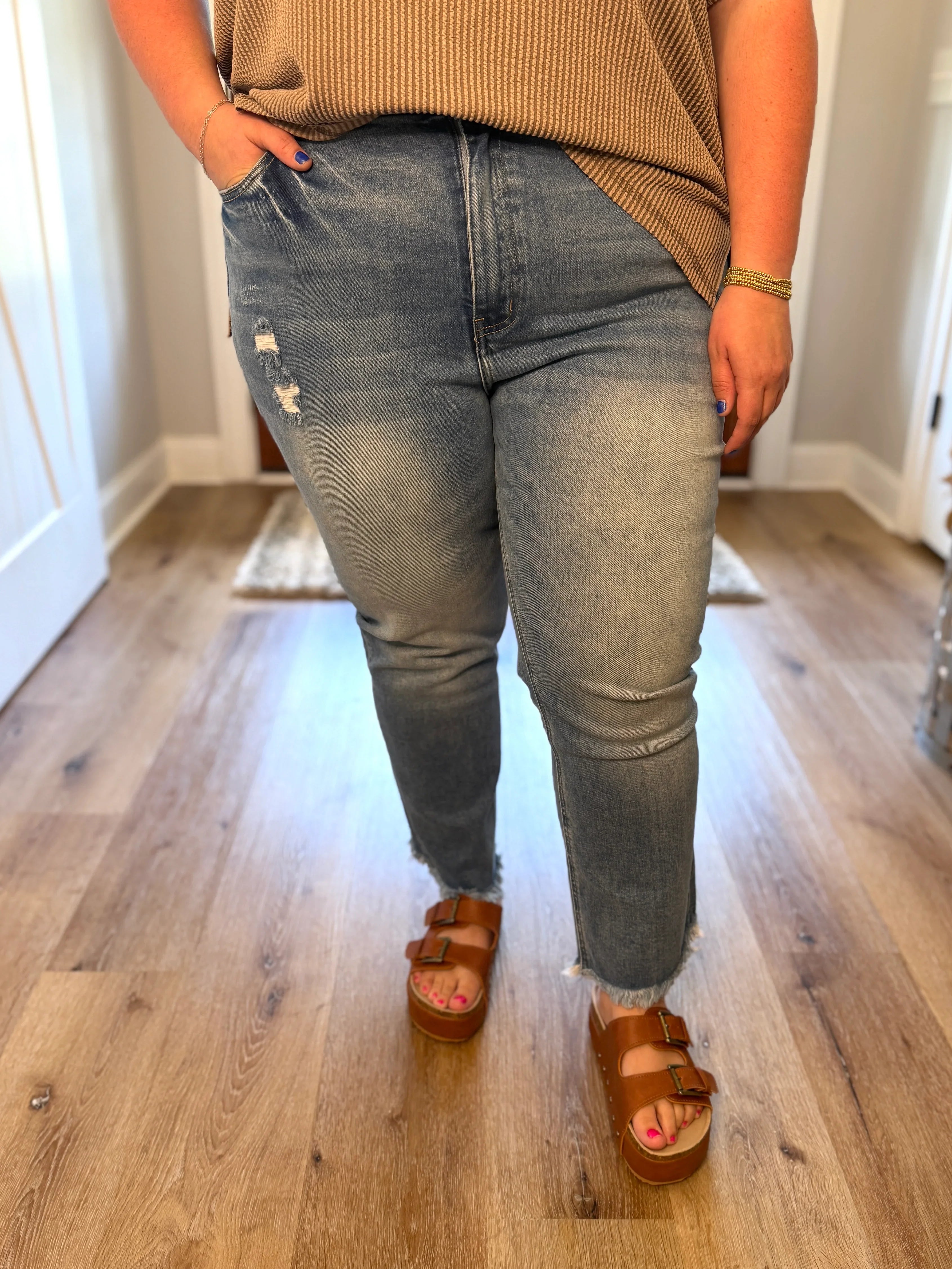 JUNIPER High Rise Raw Hem Jeans (S-3X) - Sassy and Southern