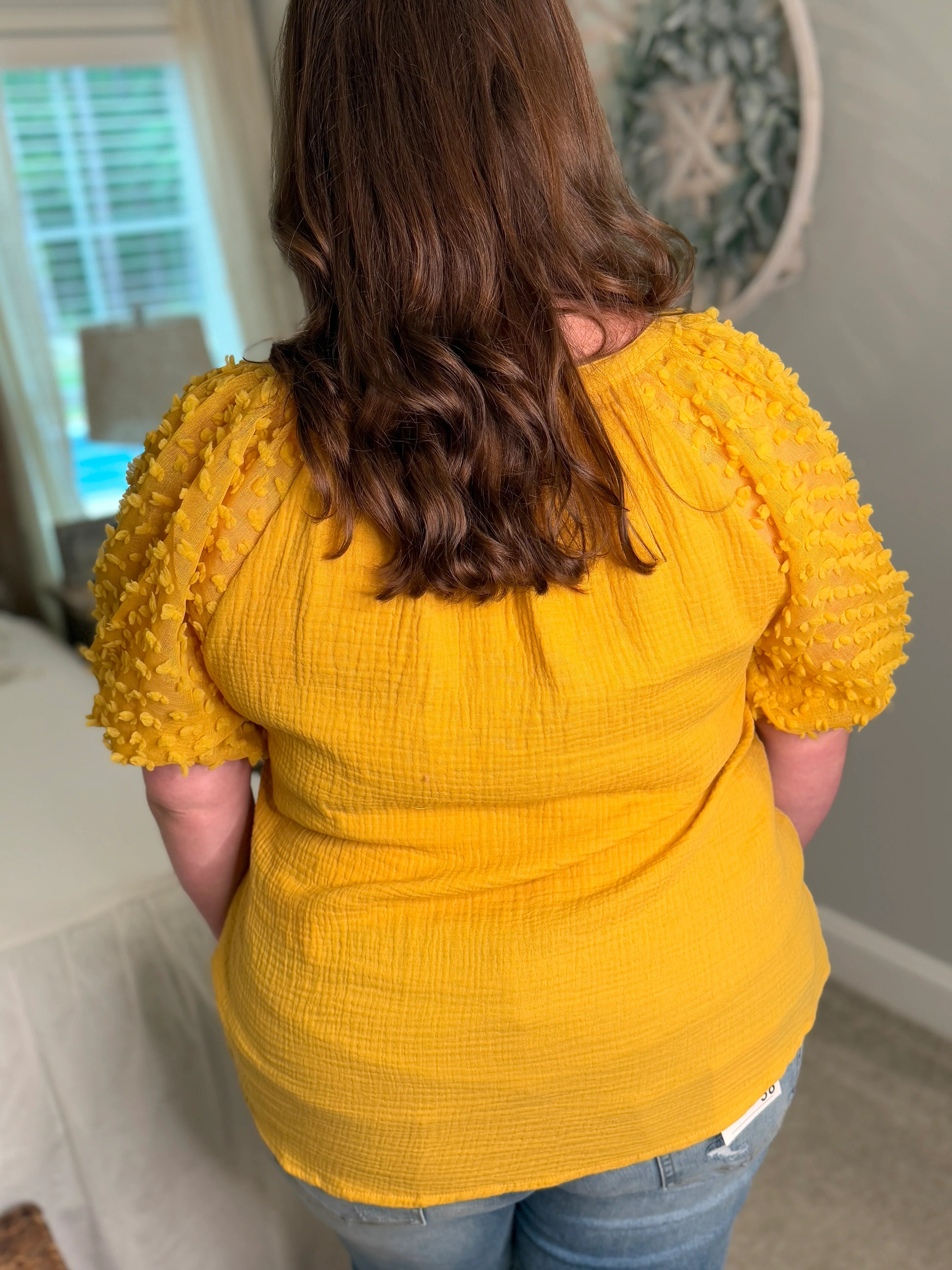 HOPE Plus Size Puff Sleeve Linen Top (Honey) - Sassy and Southern