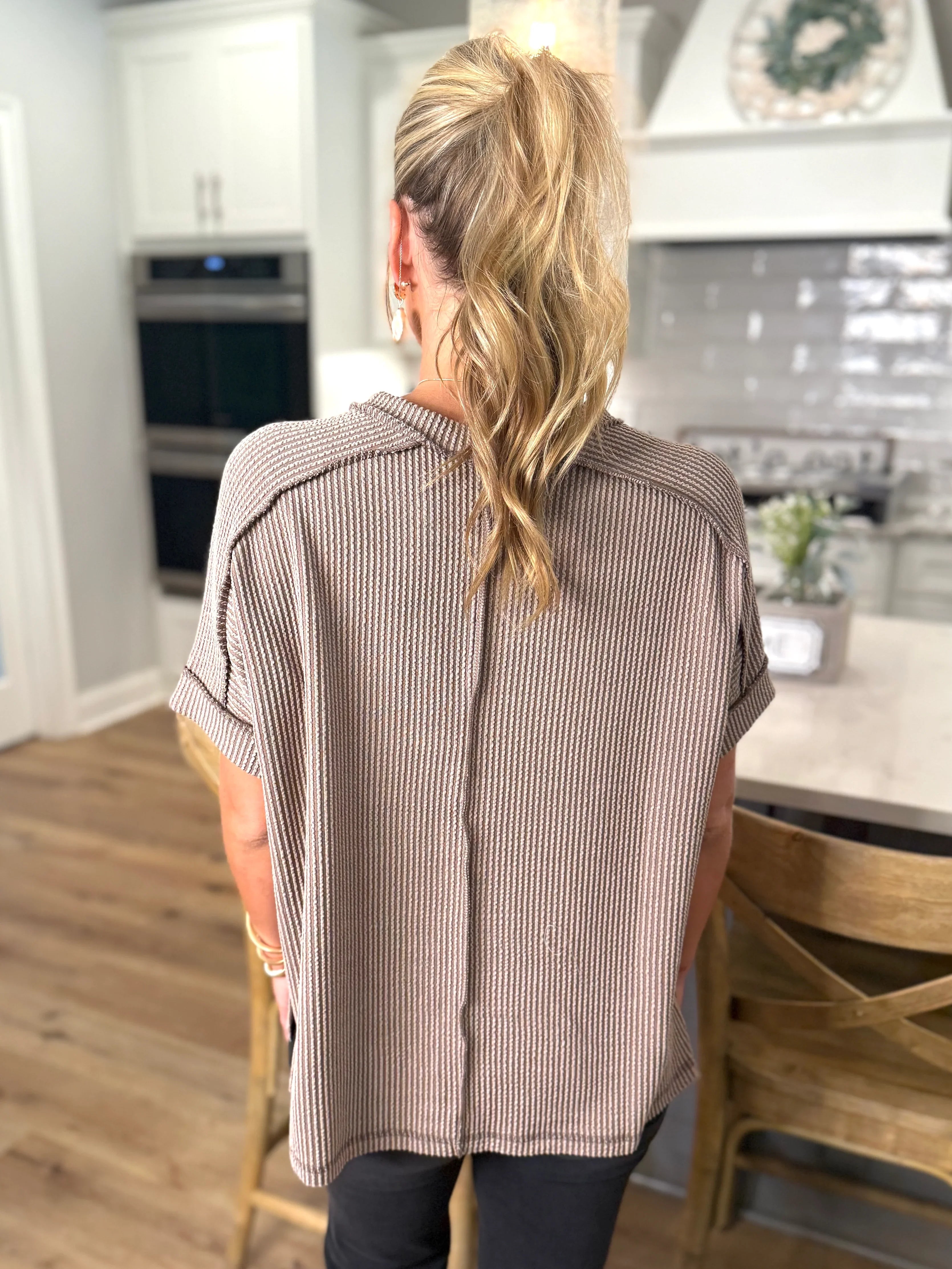 ARIA Corded Raw Edge Top (Mocha) (S-3X) - Sassy and Southern