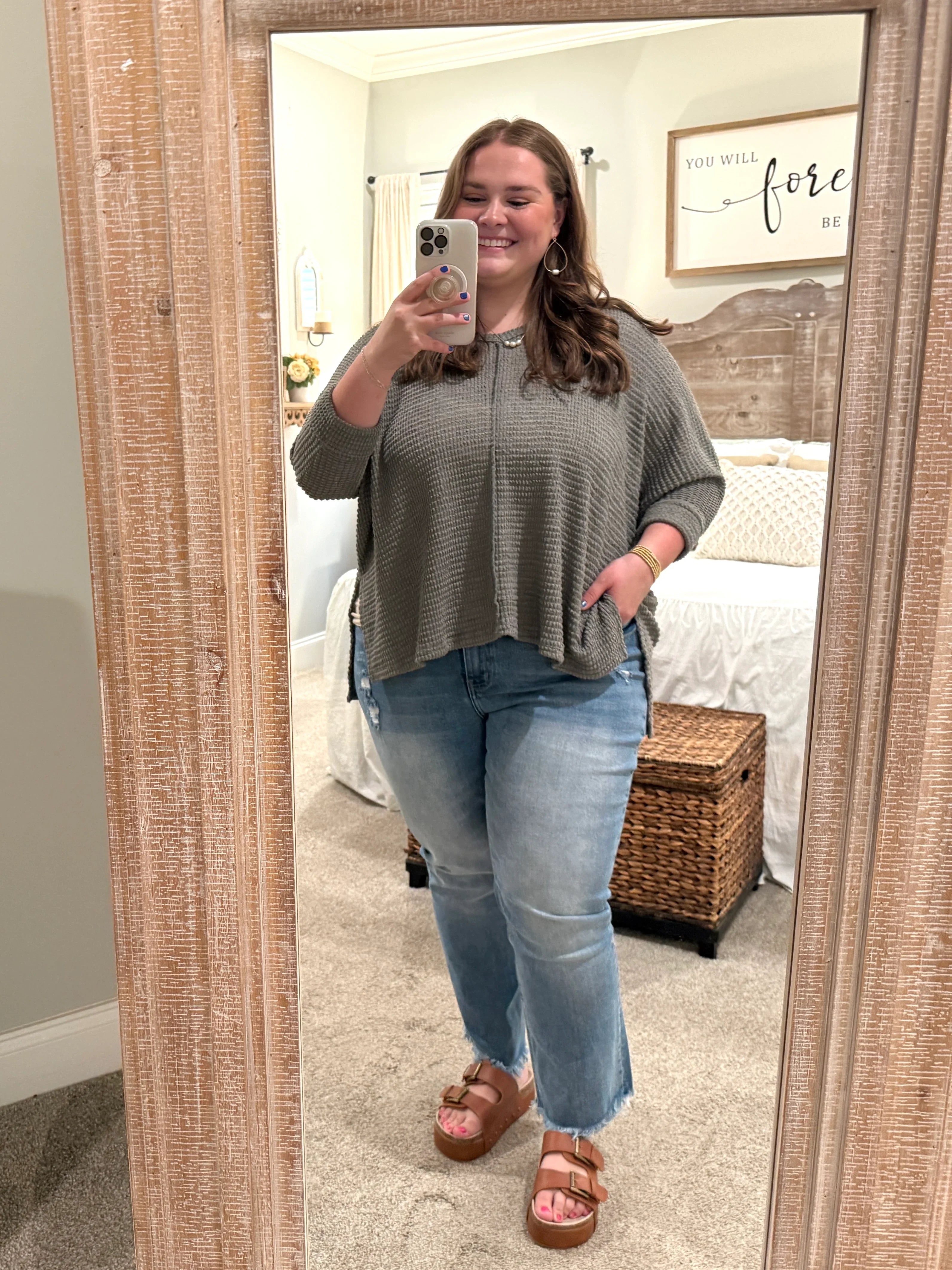 MIA Plus Size 3/4 Sleeve Lightweight Sweater (Light Olive) - Sassy and Southern