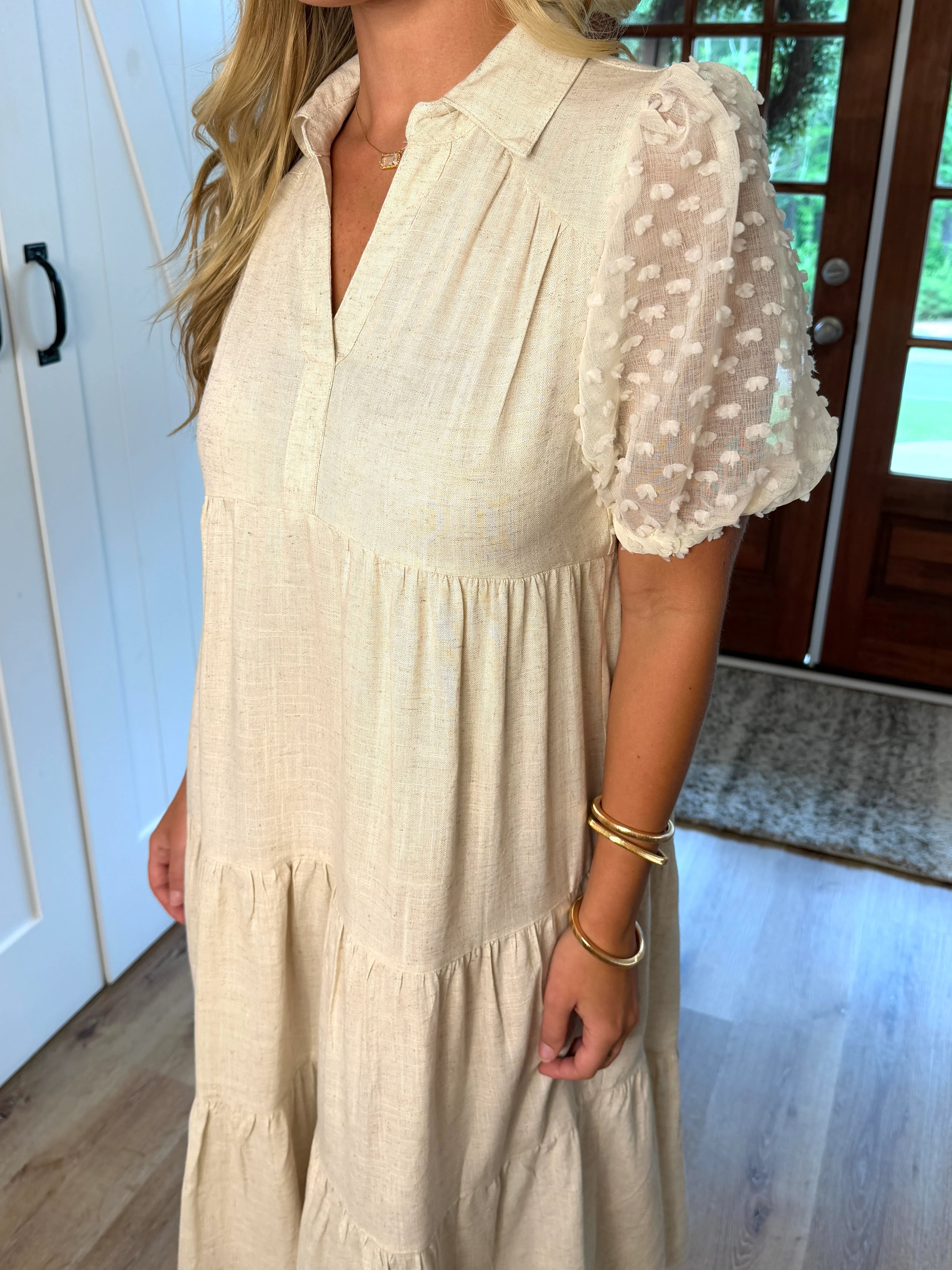 SAVANNAH Collared Oatmeal Linen Dress - Sassy and Southern