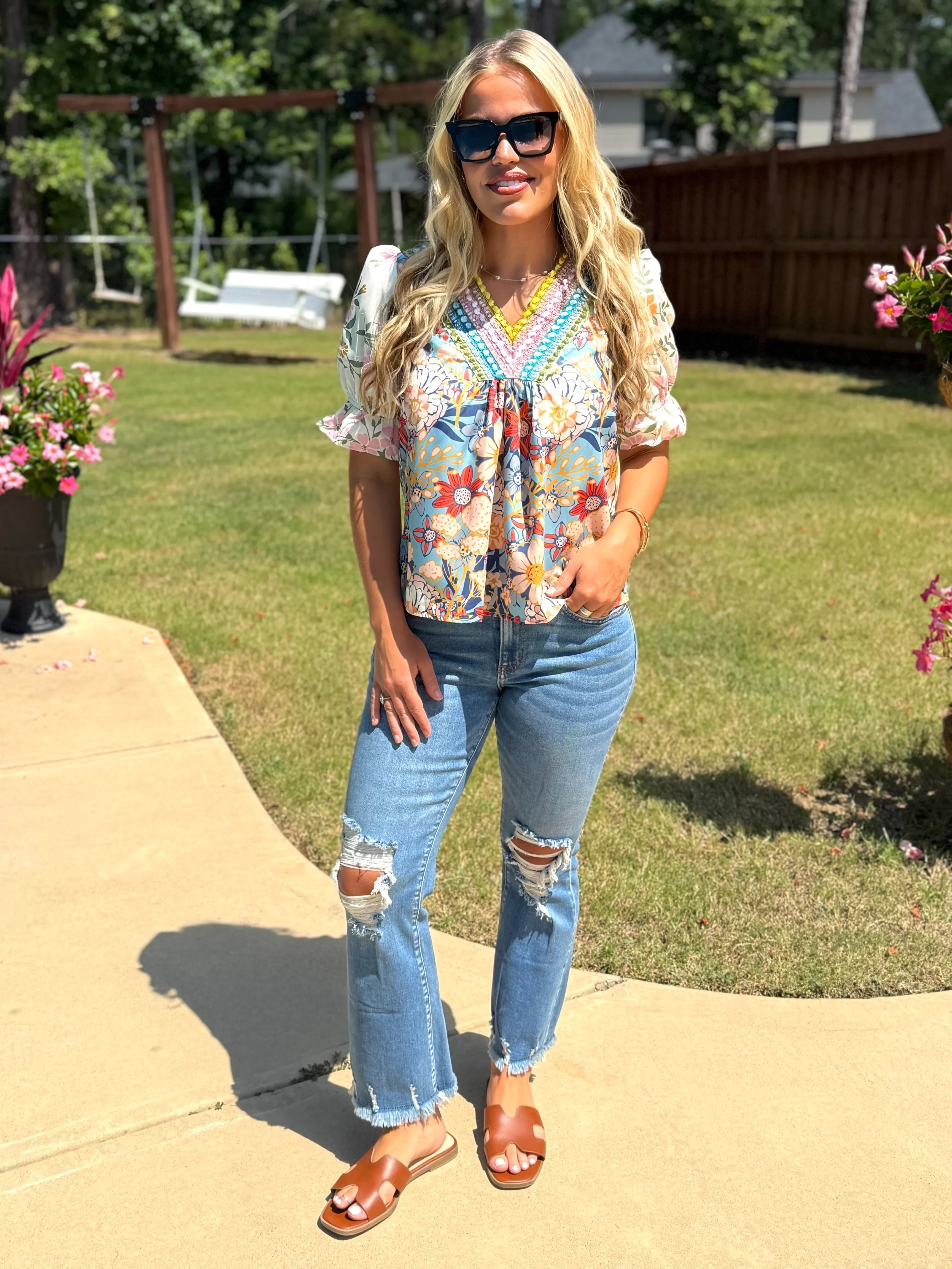 MARLEY Floral Top With Embroidery (S-2X) - Sassy and Southern