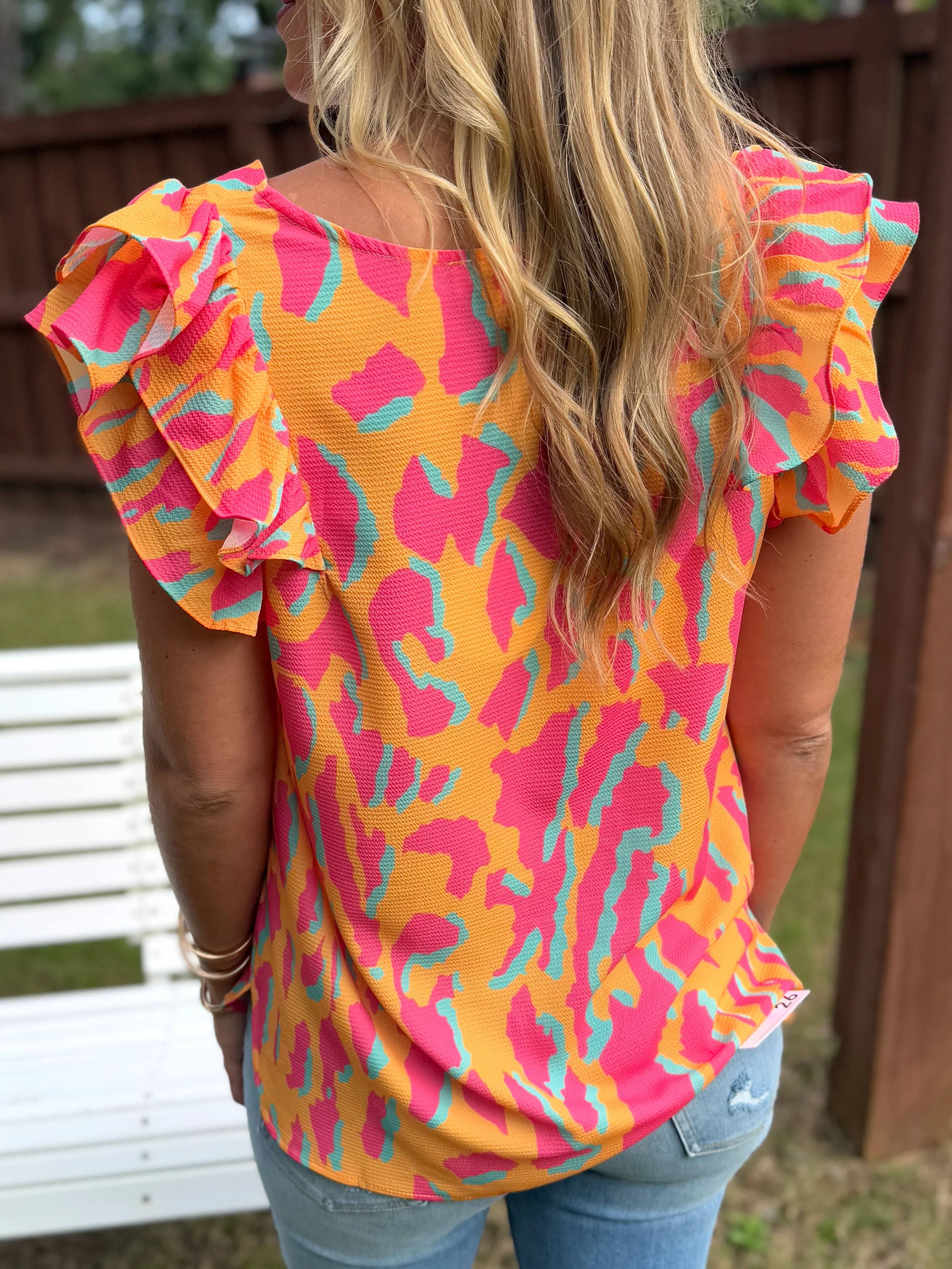 SYDNEY Abstract Print Ruffle Top (S-2X) - Sassy and Southern