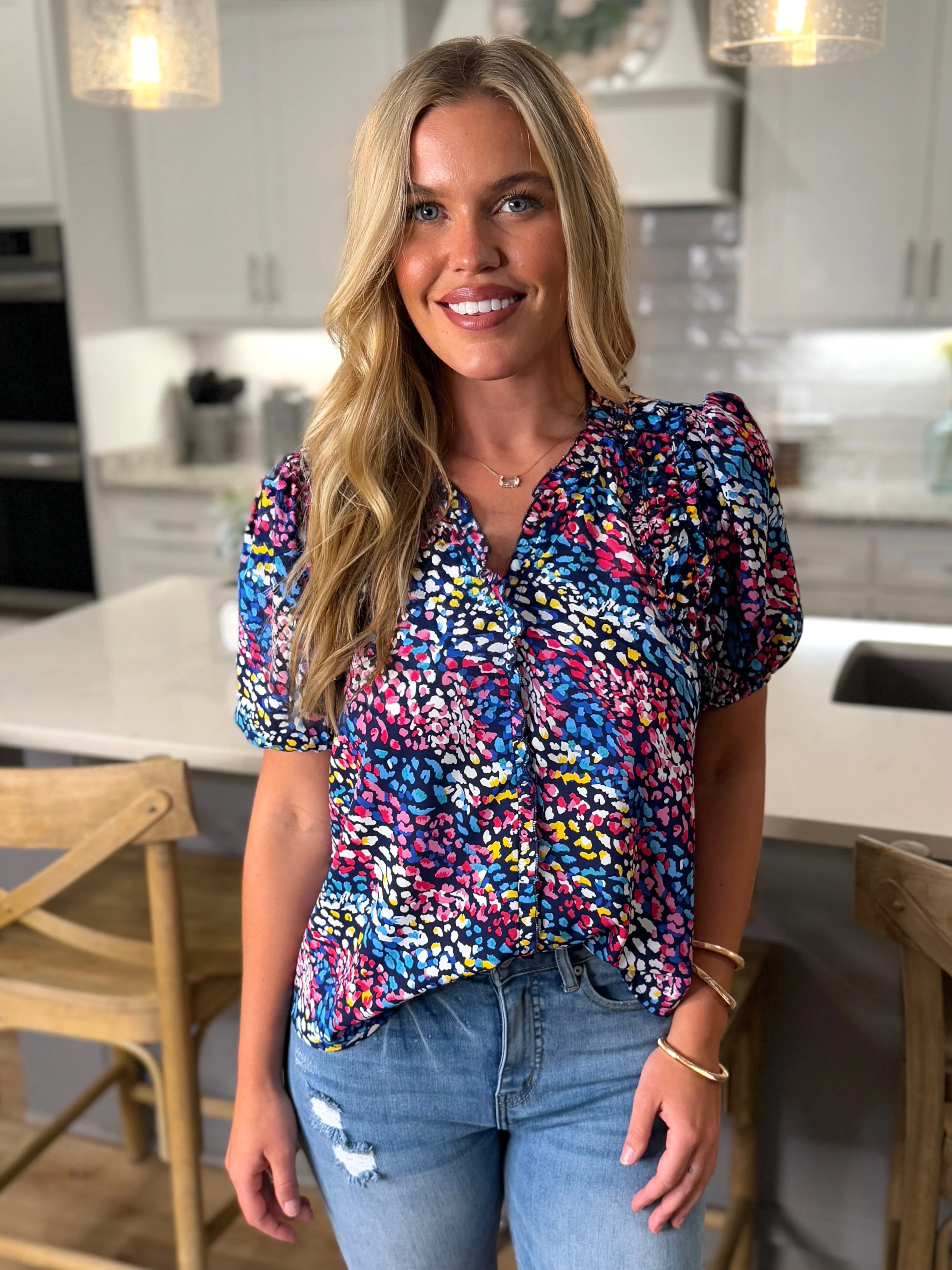 DIANA Abstract Print Top (Navy Mix) - Sassy and Southern