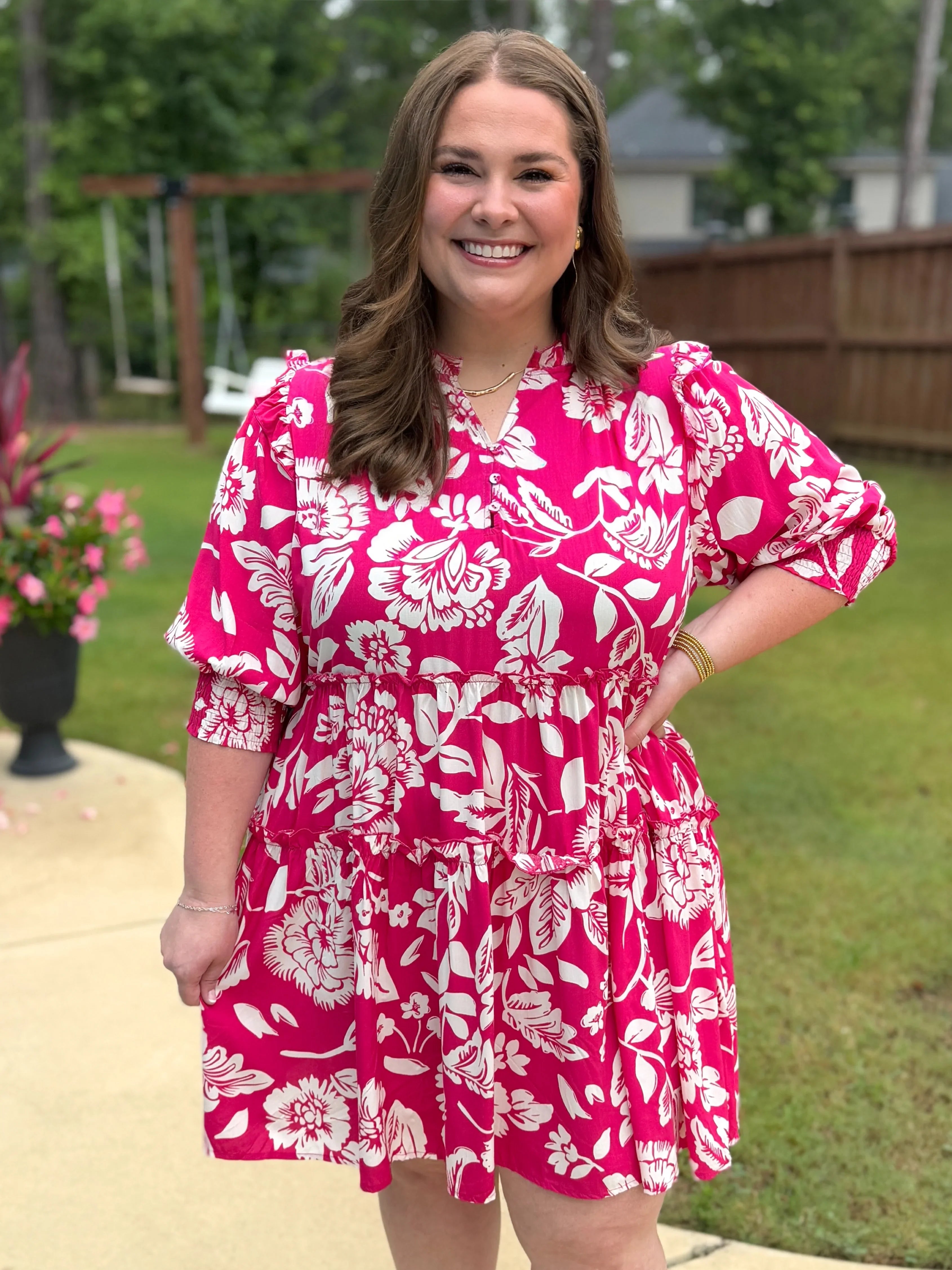 GEMMA Plus Size Pink Floral Dress - Sassy and Southern