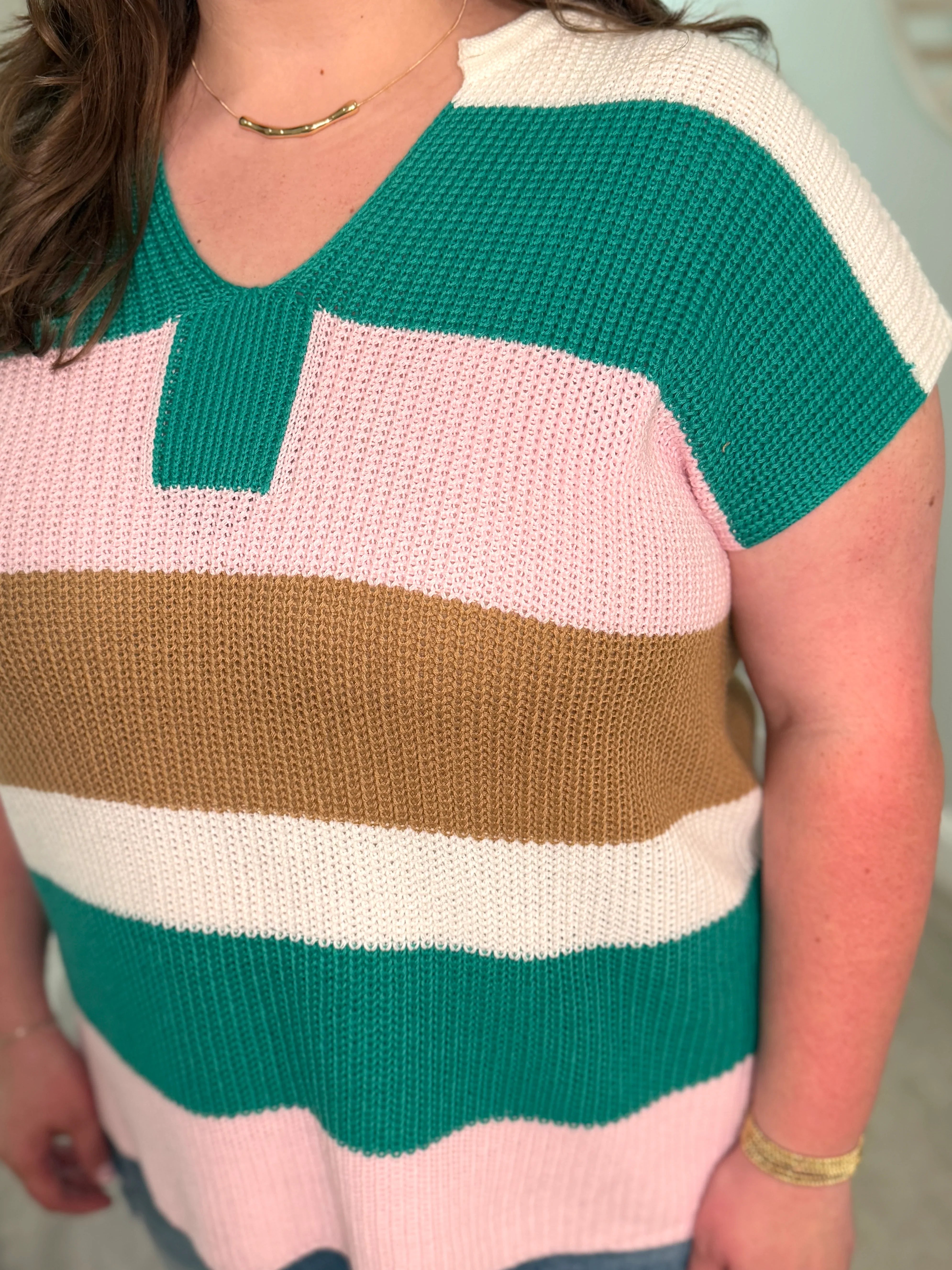 MCKENNA Plus Size Pink/Green Lightweight Sweater - Sassy and Southern