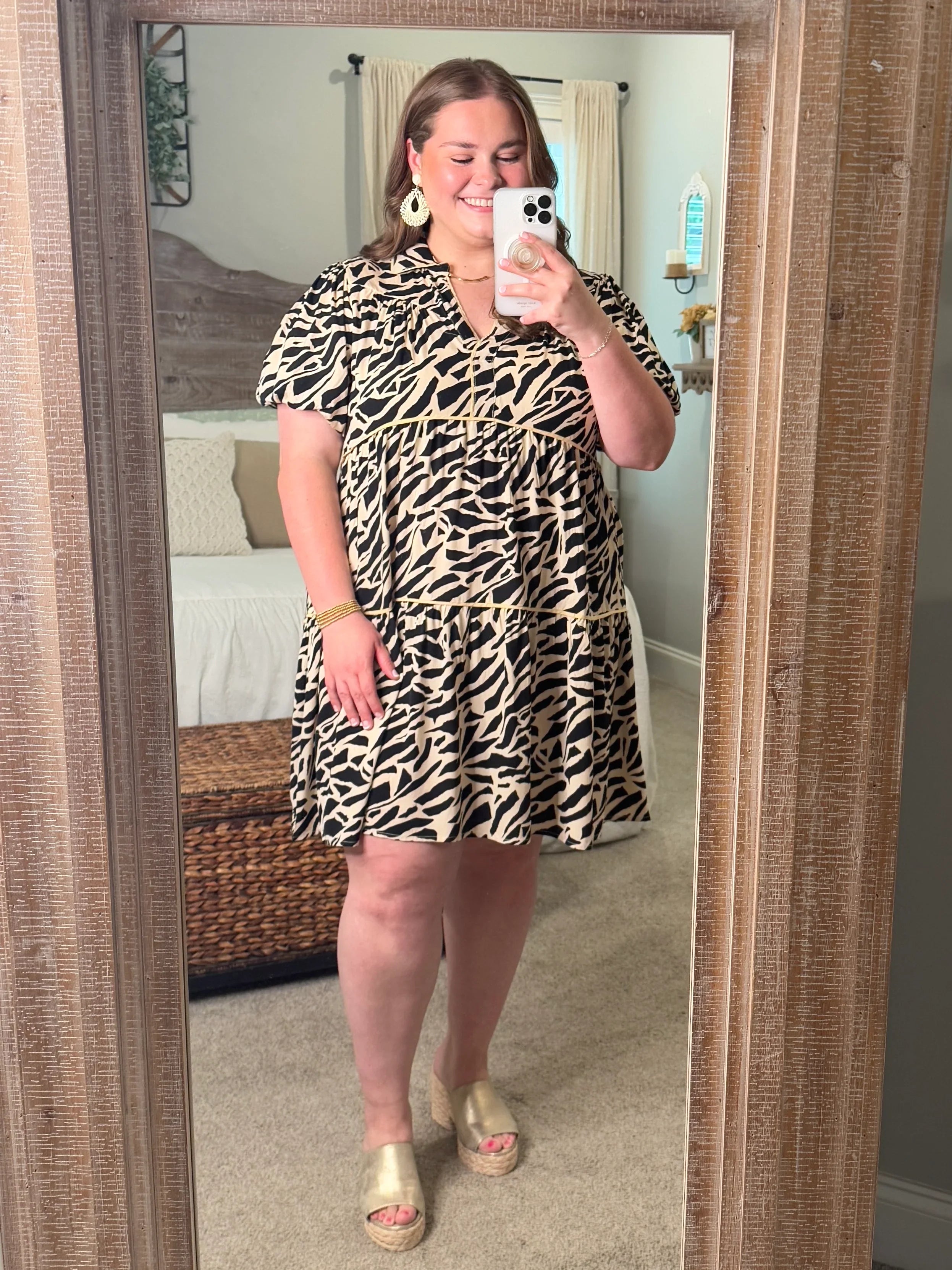 AVA Plus Size Animal Print Dress (Black/Taupe) - Sassy and Southern