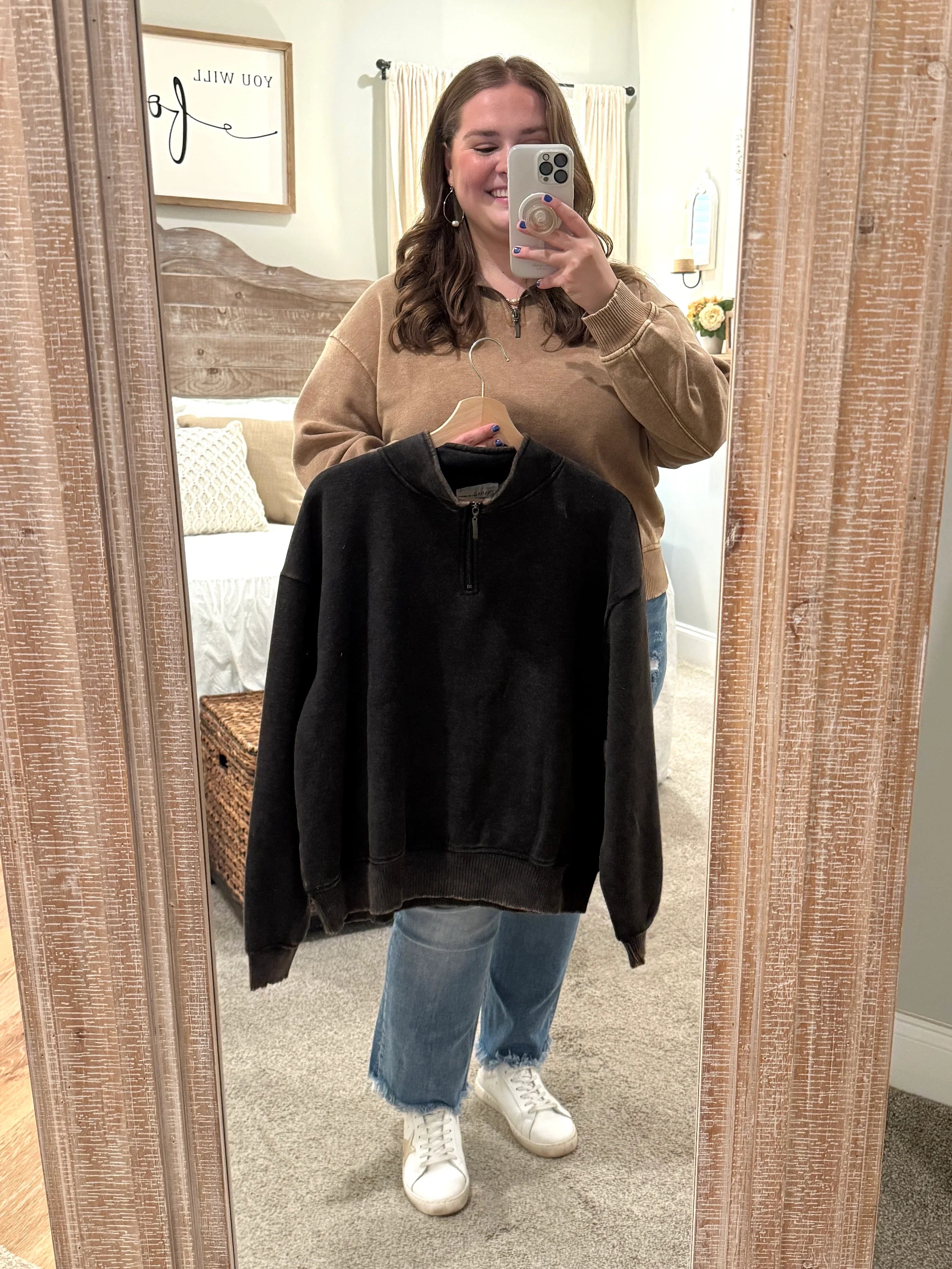 AVERY Plus Size Half Zip Pullover-Acid Washed (Ash Black) - Sassy and Southern