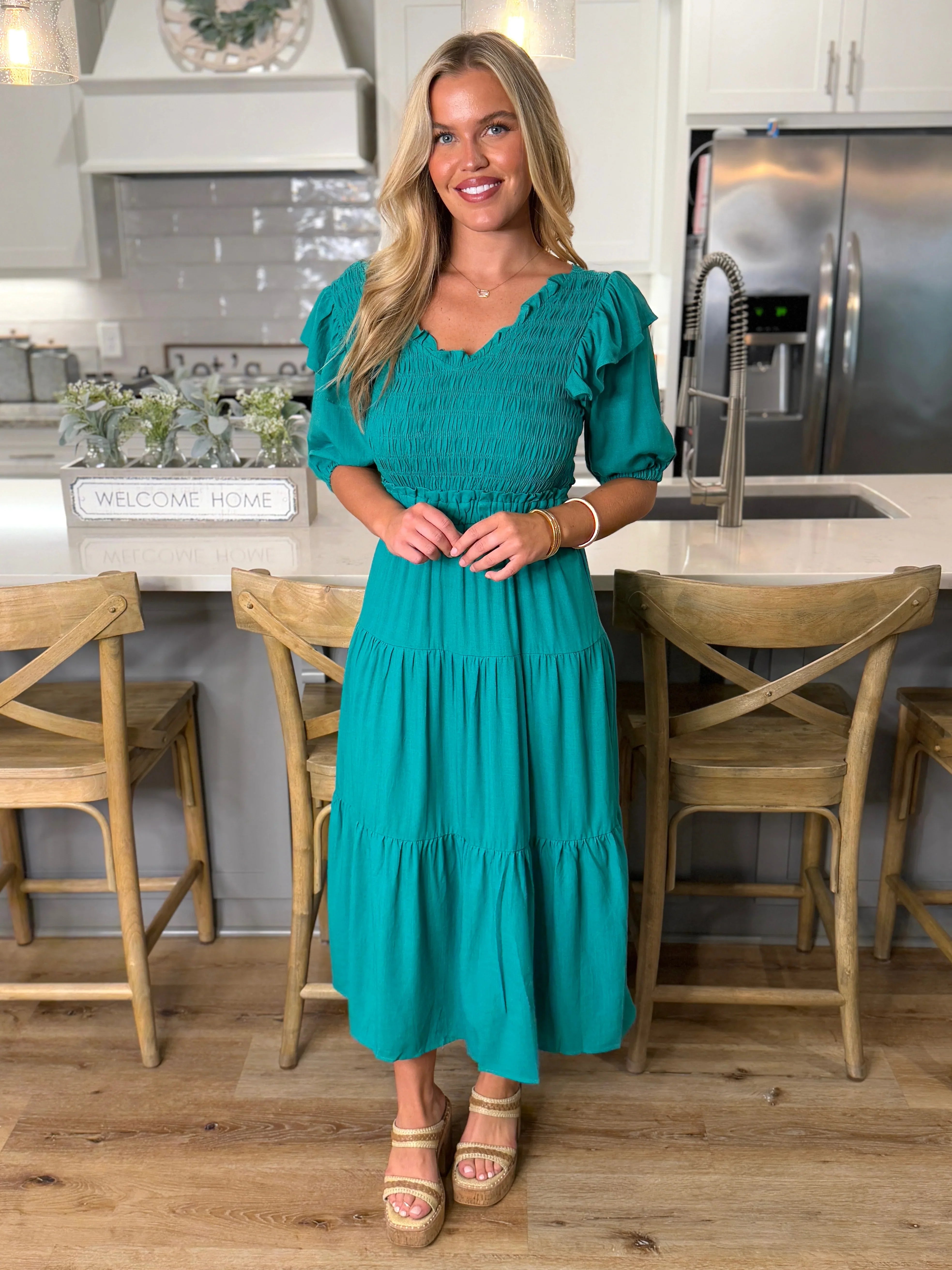 RUTH Smocked Maxi Dress (Green) - Sassy and Southern