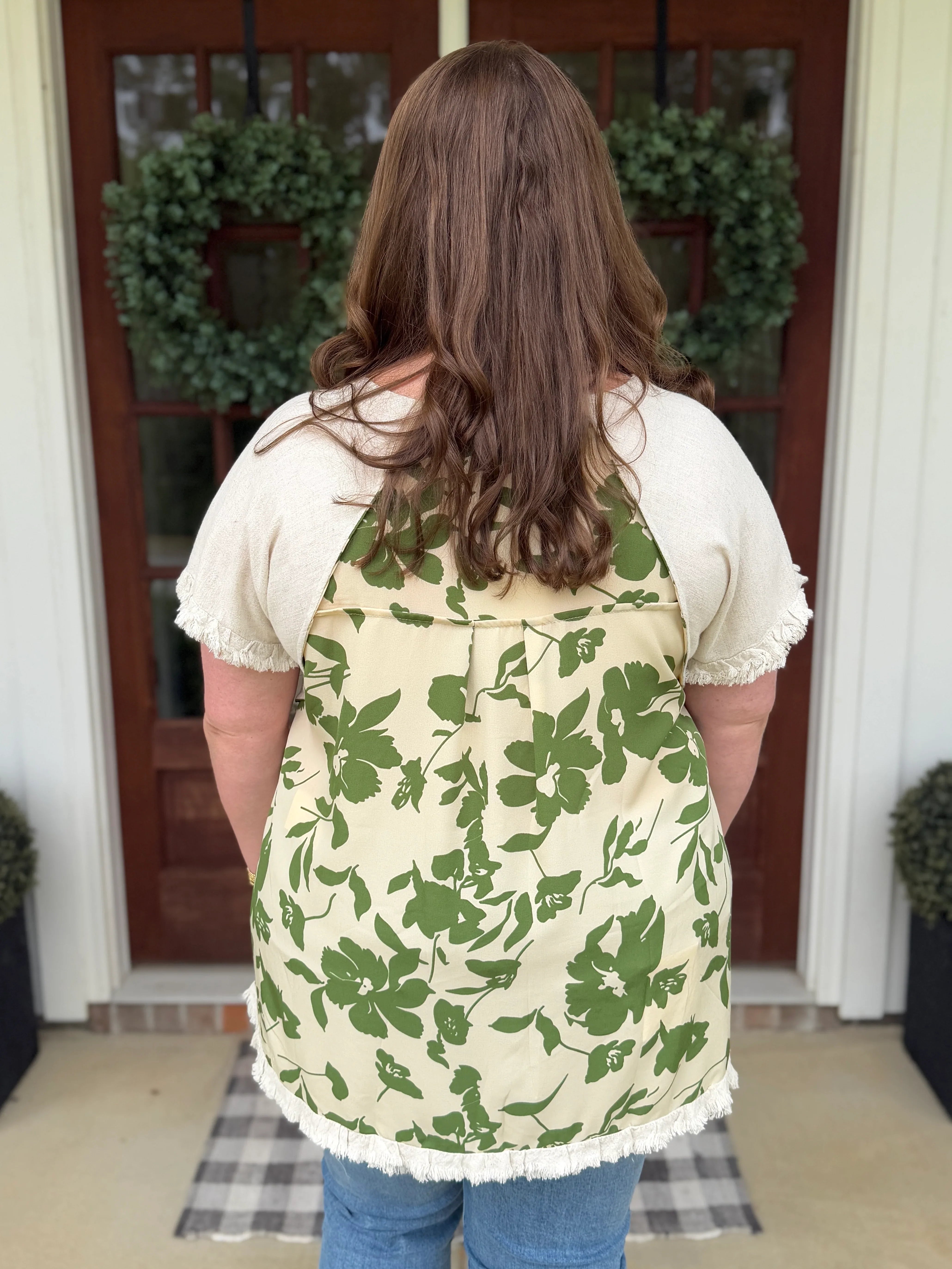 OPHELIA Plus Size Oatmeal Top With Green Design - Sassy and Southern
