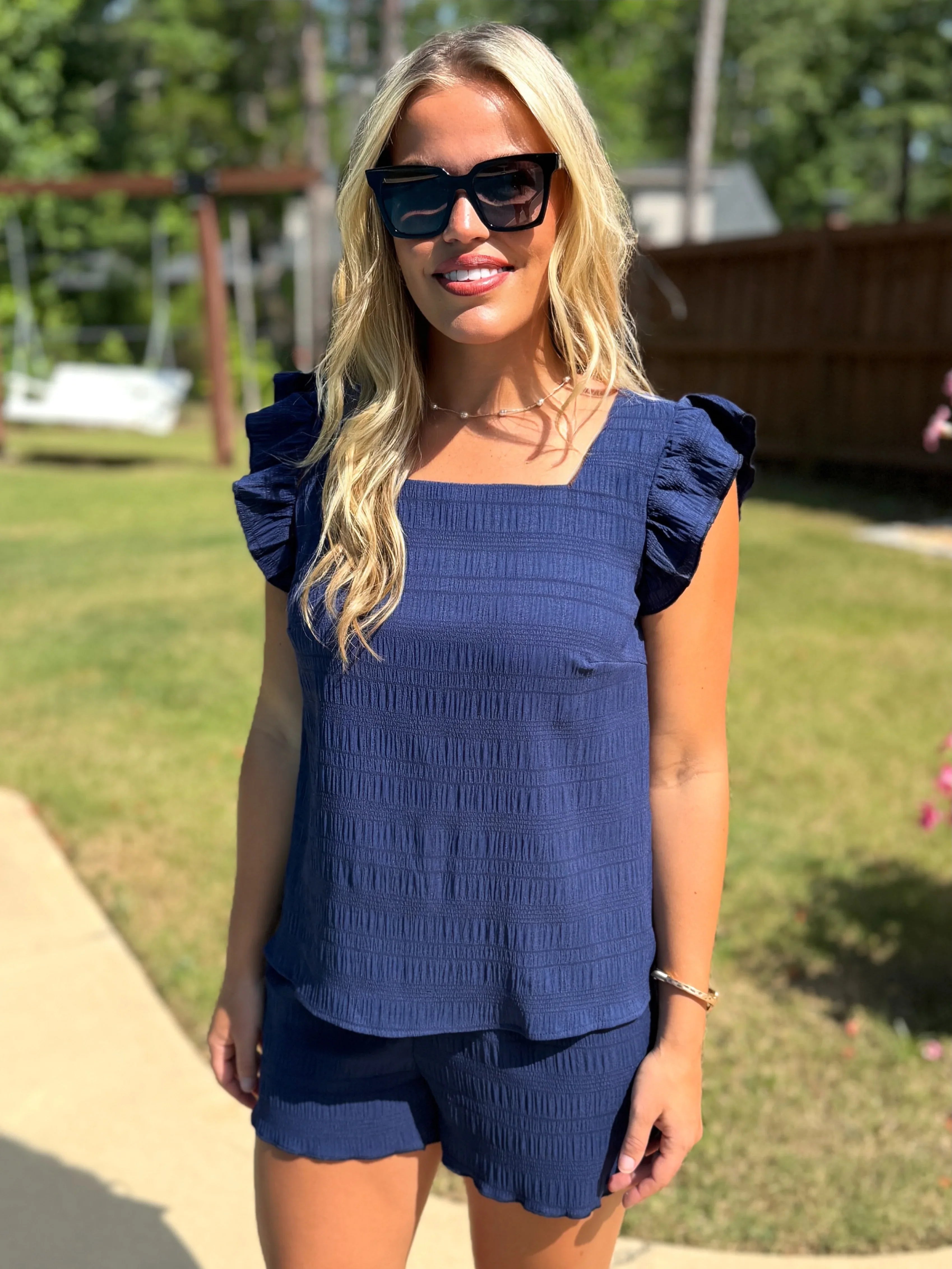 MILLIE Navy Textured Top/Shorts Set - Sassy and Southern