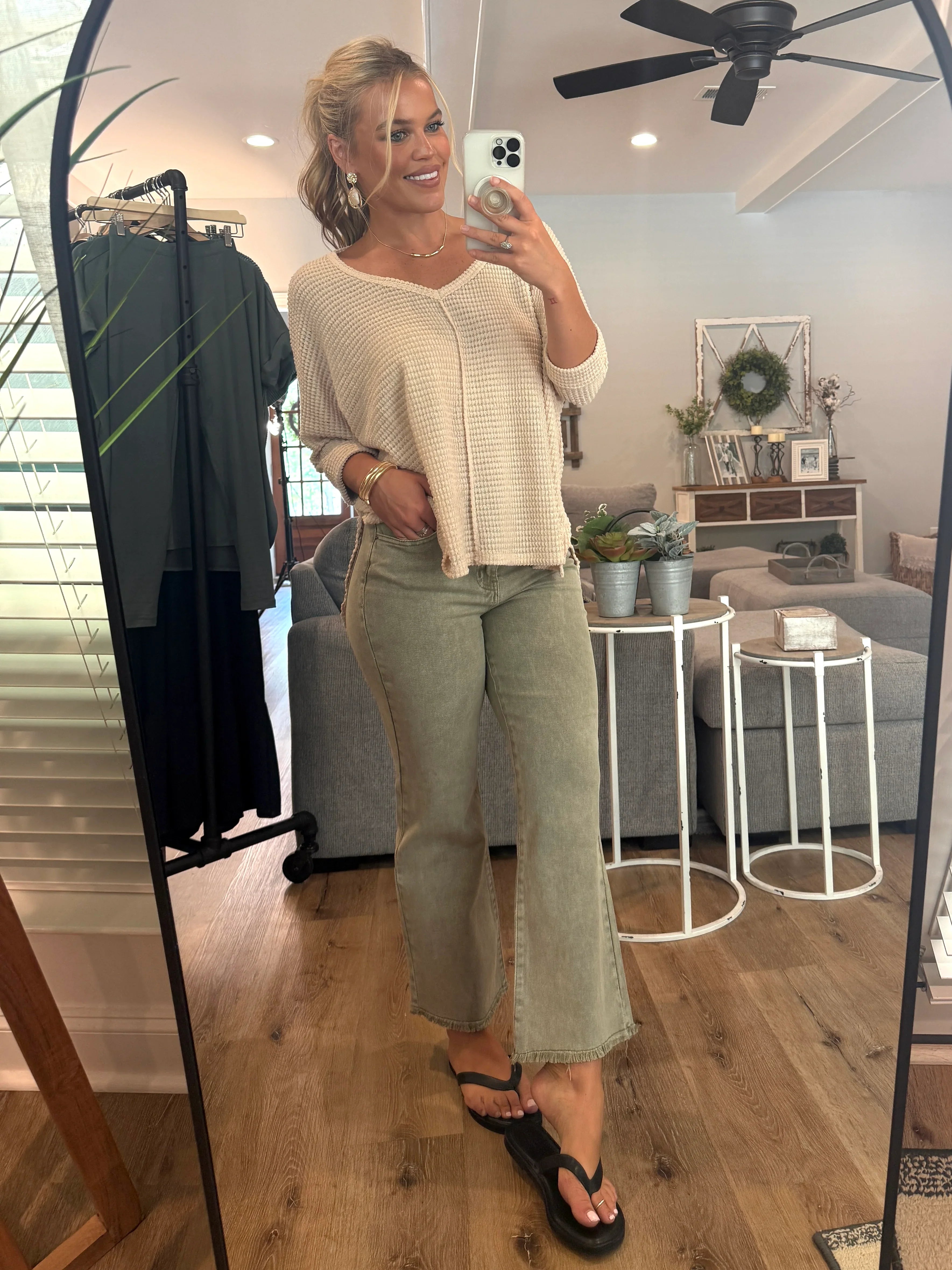 MIA 3/4 Sleeve Lightweight Sweater (Beige) - Sassy and Southern