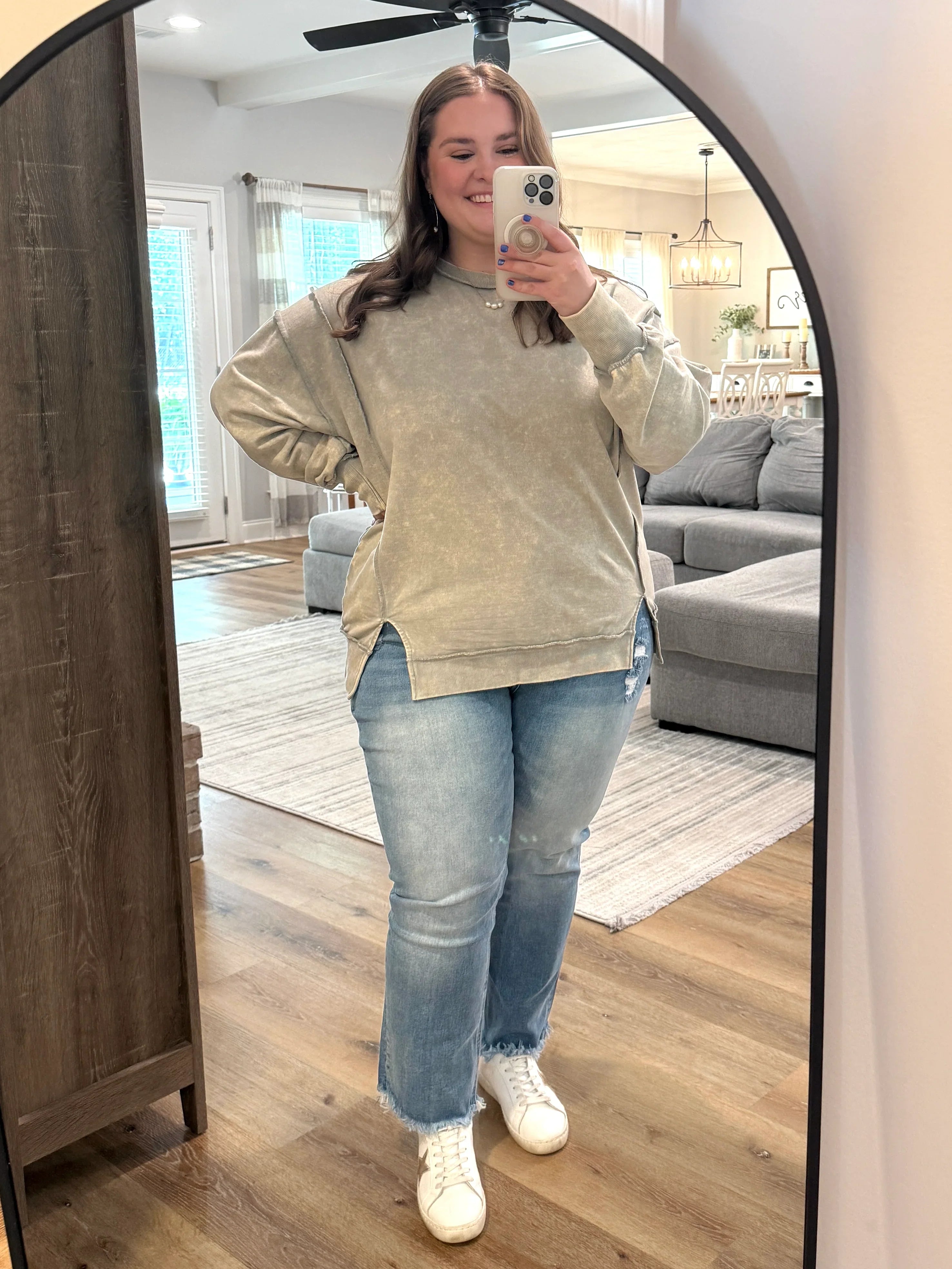 IVY Unfinished Hem Acid Sweatshirt (Sleet) (S-3X) - Sassy and Southern