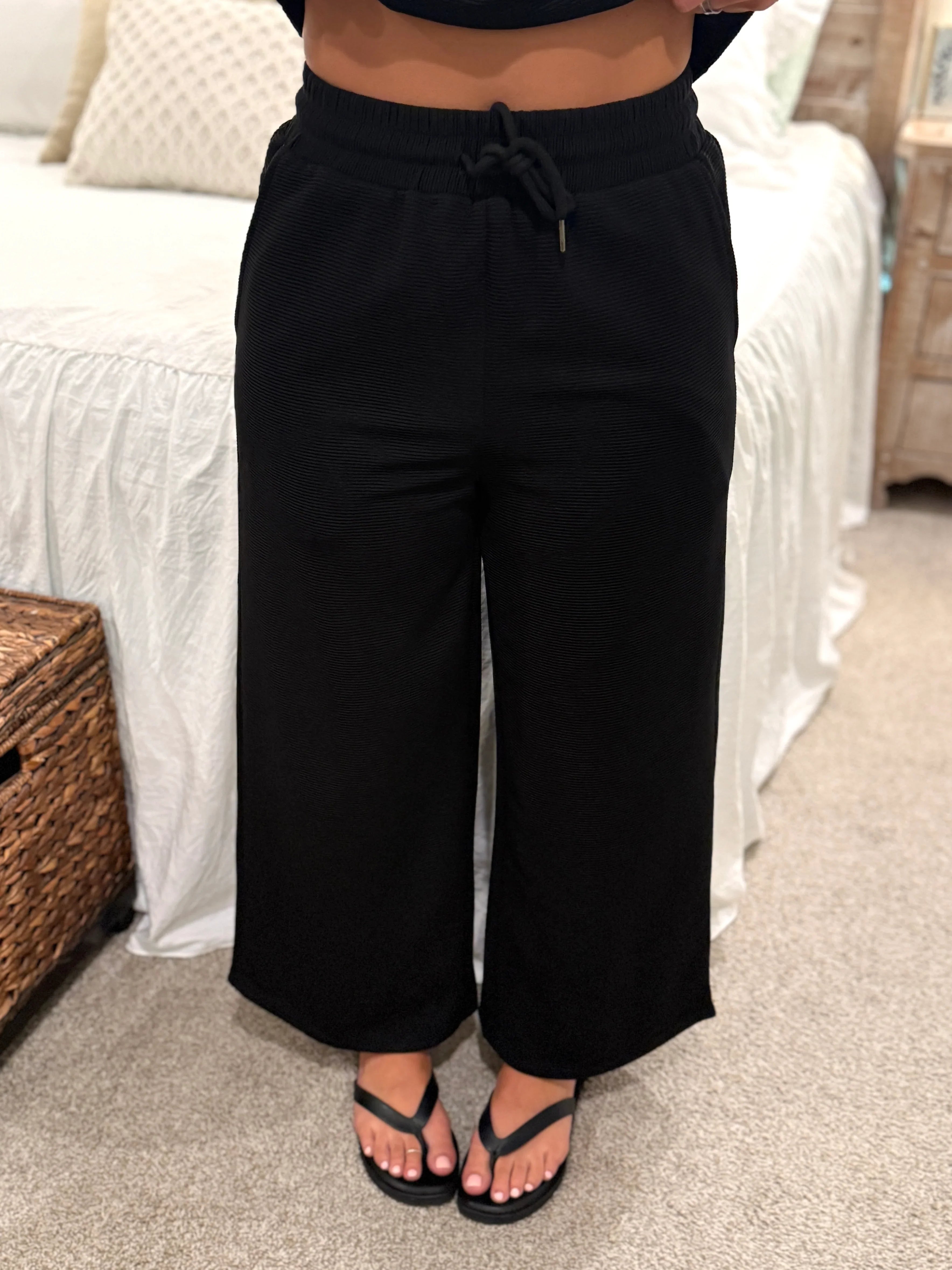 OLIVIA Textured Zip Set in Black (Top/Pants) - Sassy and Southern