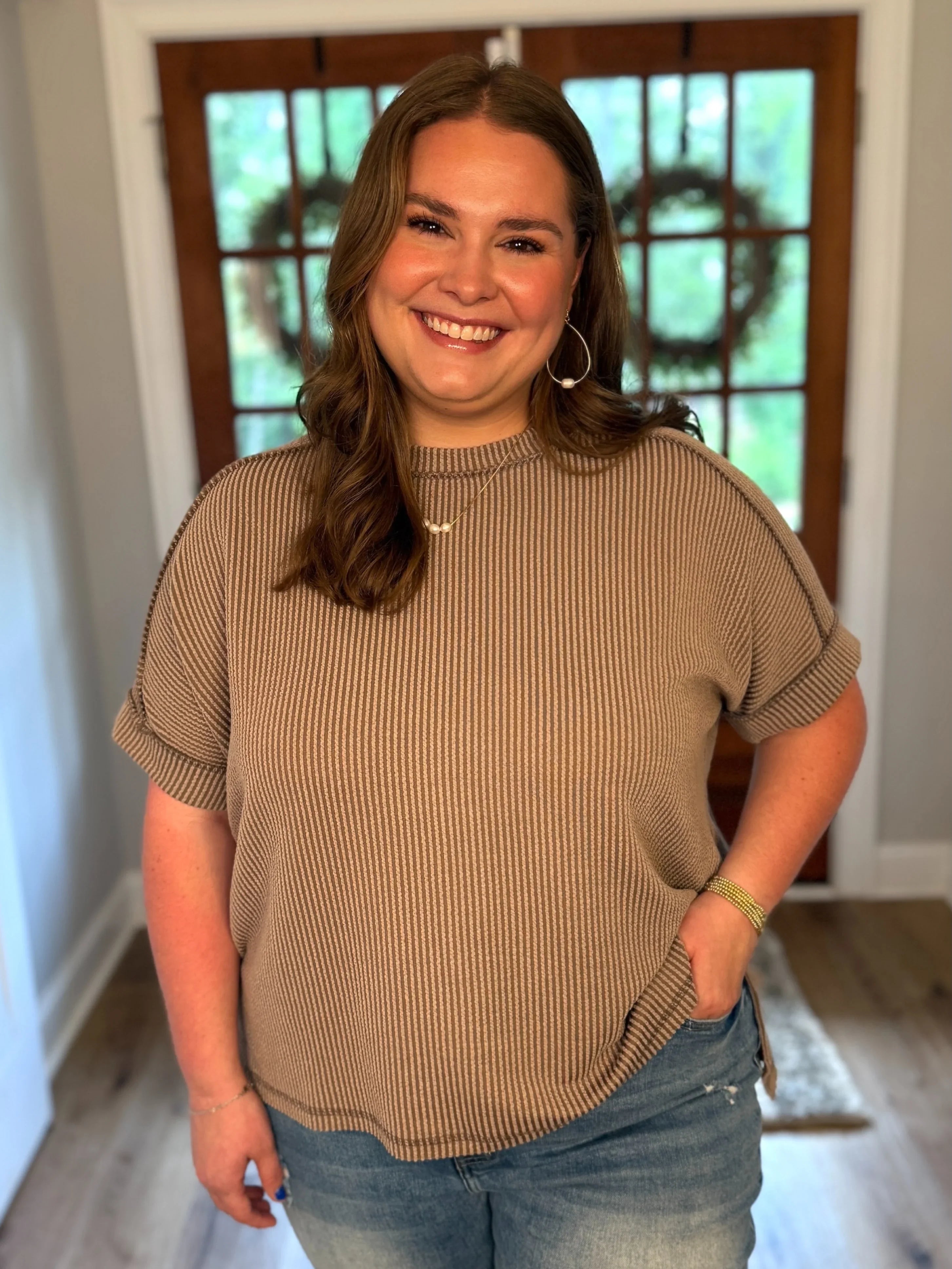 ARIA Corded Raw Edge Top (Mocha) (S-3X) - Sassy and Southern