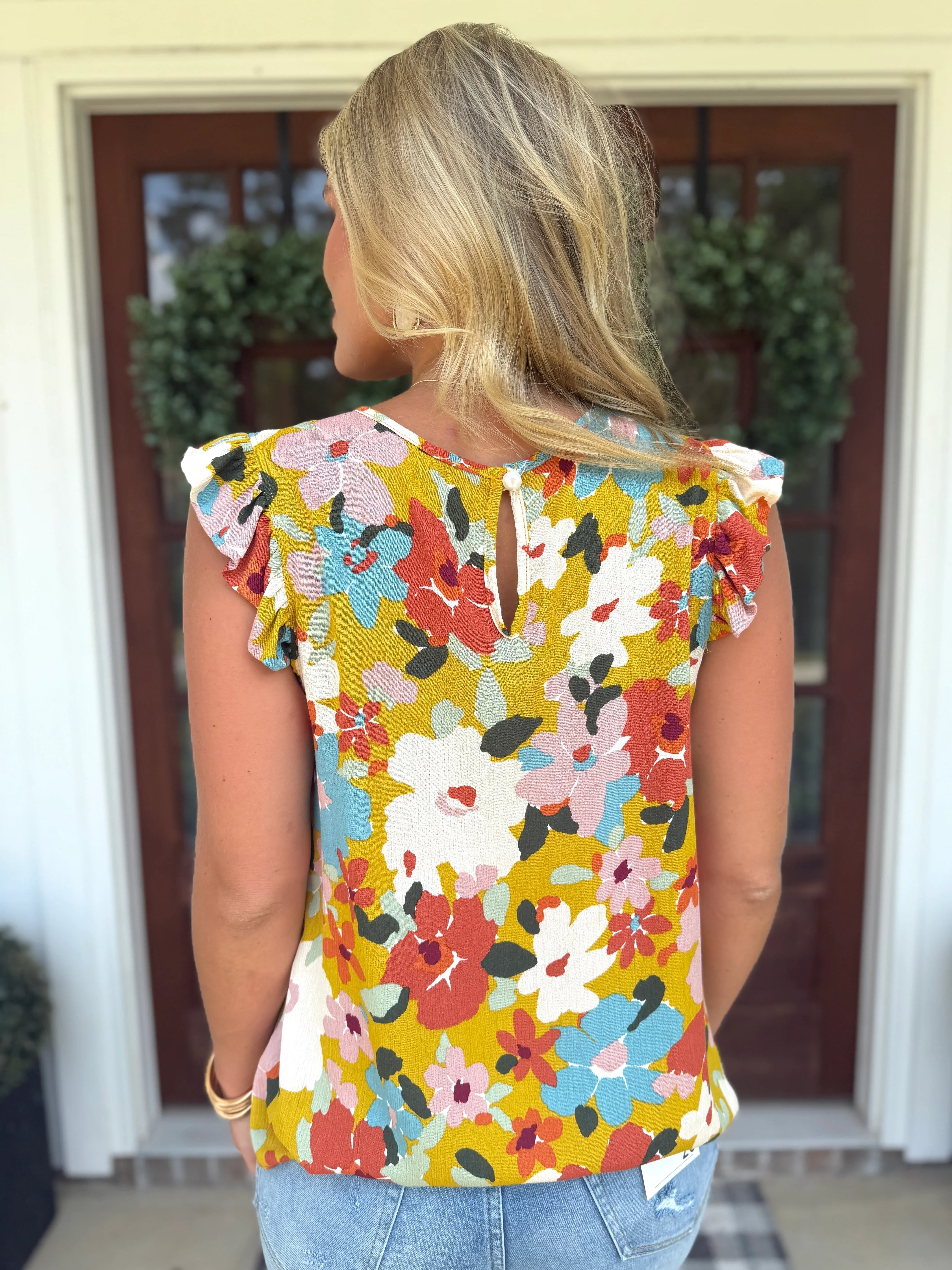 WILLOW Multi Floral Ruffle Sleeve Top - Sassy and Southern