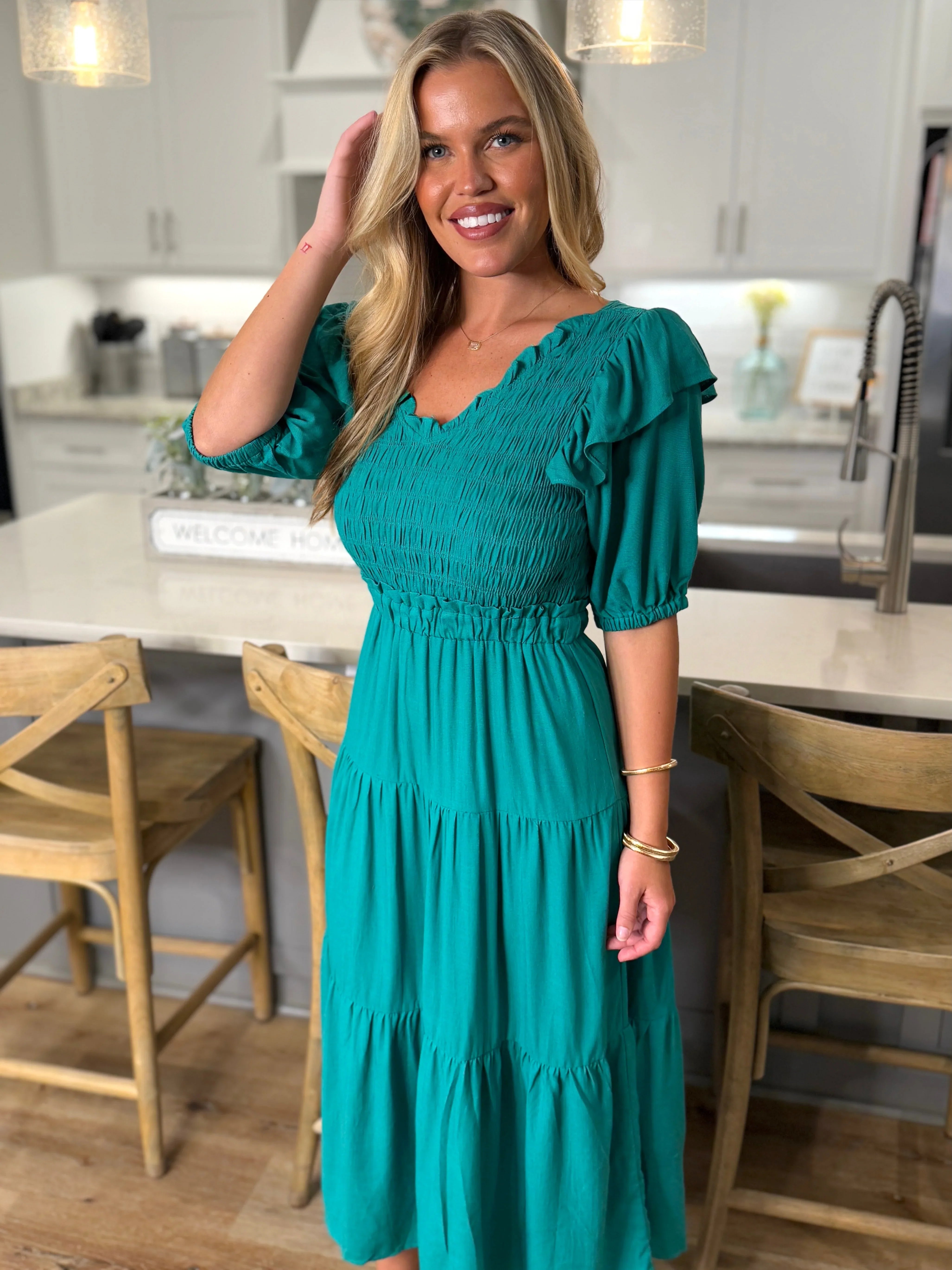RUTH Smocked Maxi Dress (Green) - Sassy and Southern