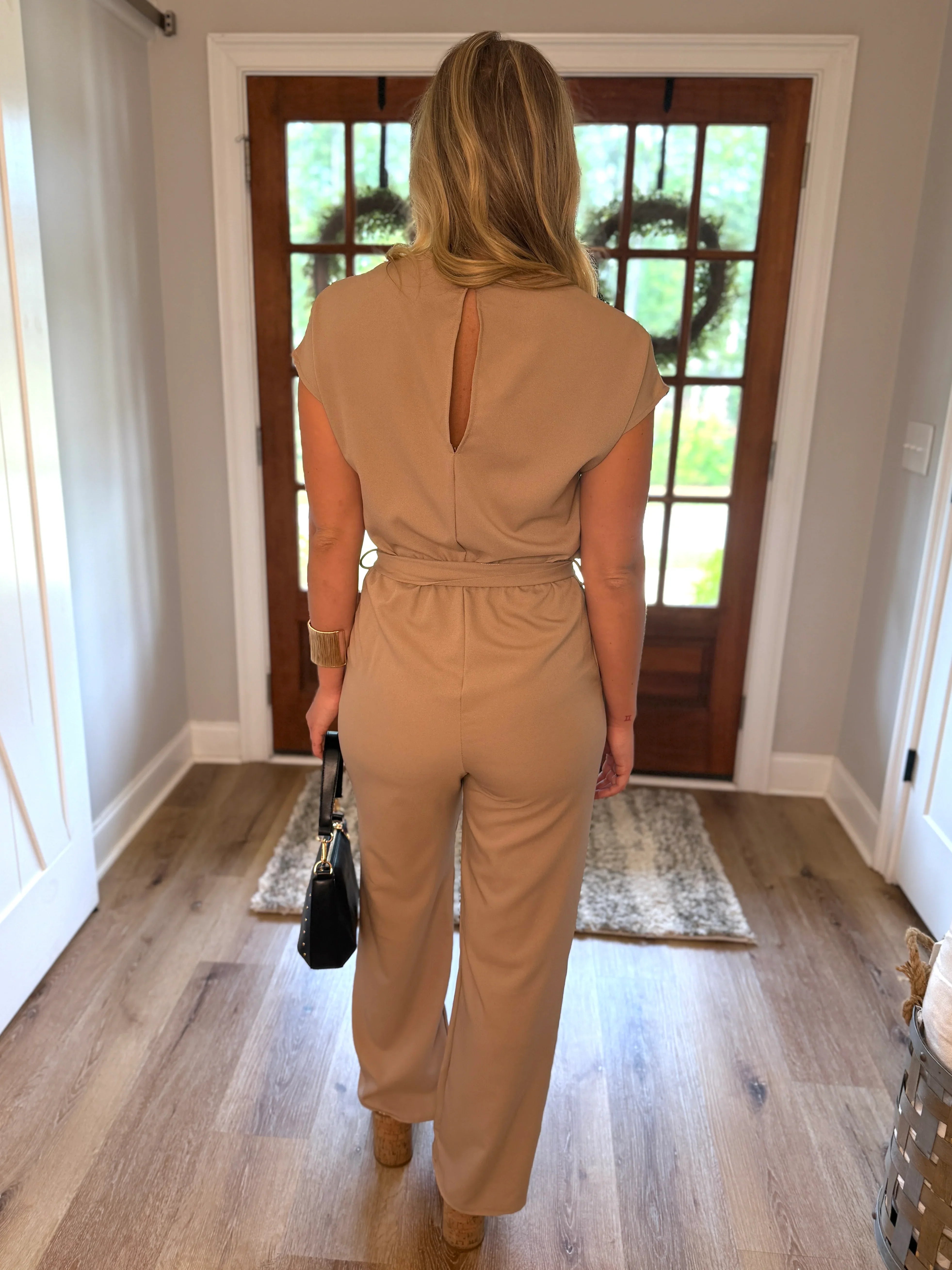 EMILY Jumpsuit With Waist Tie Belt (Mocha) - Sassy and Southern