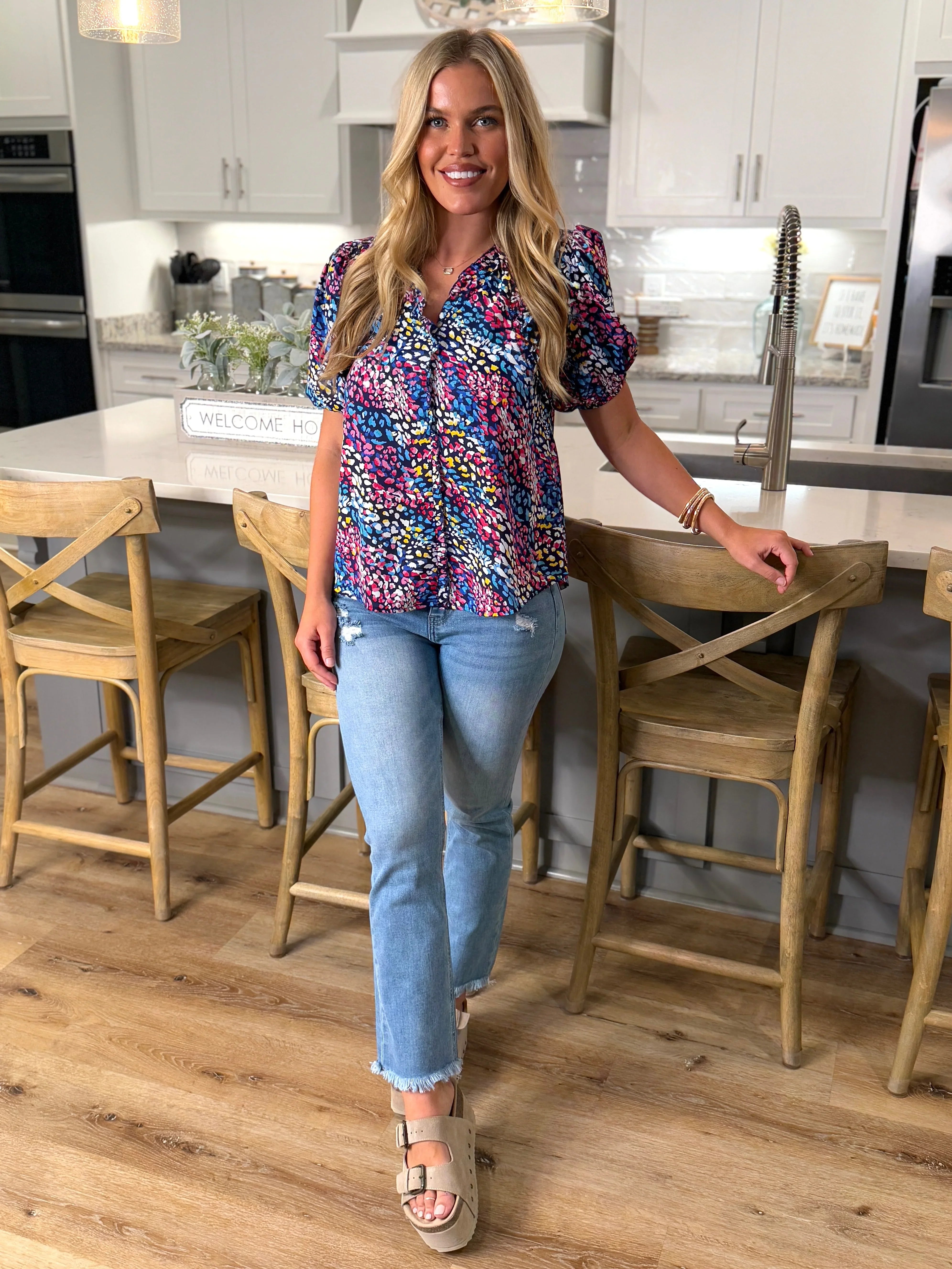 DIANA Abstract Print Top (Navy Mix) - Sassy and Southern