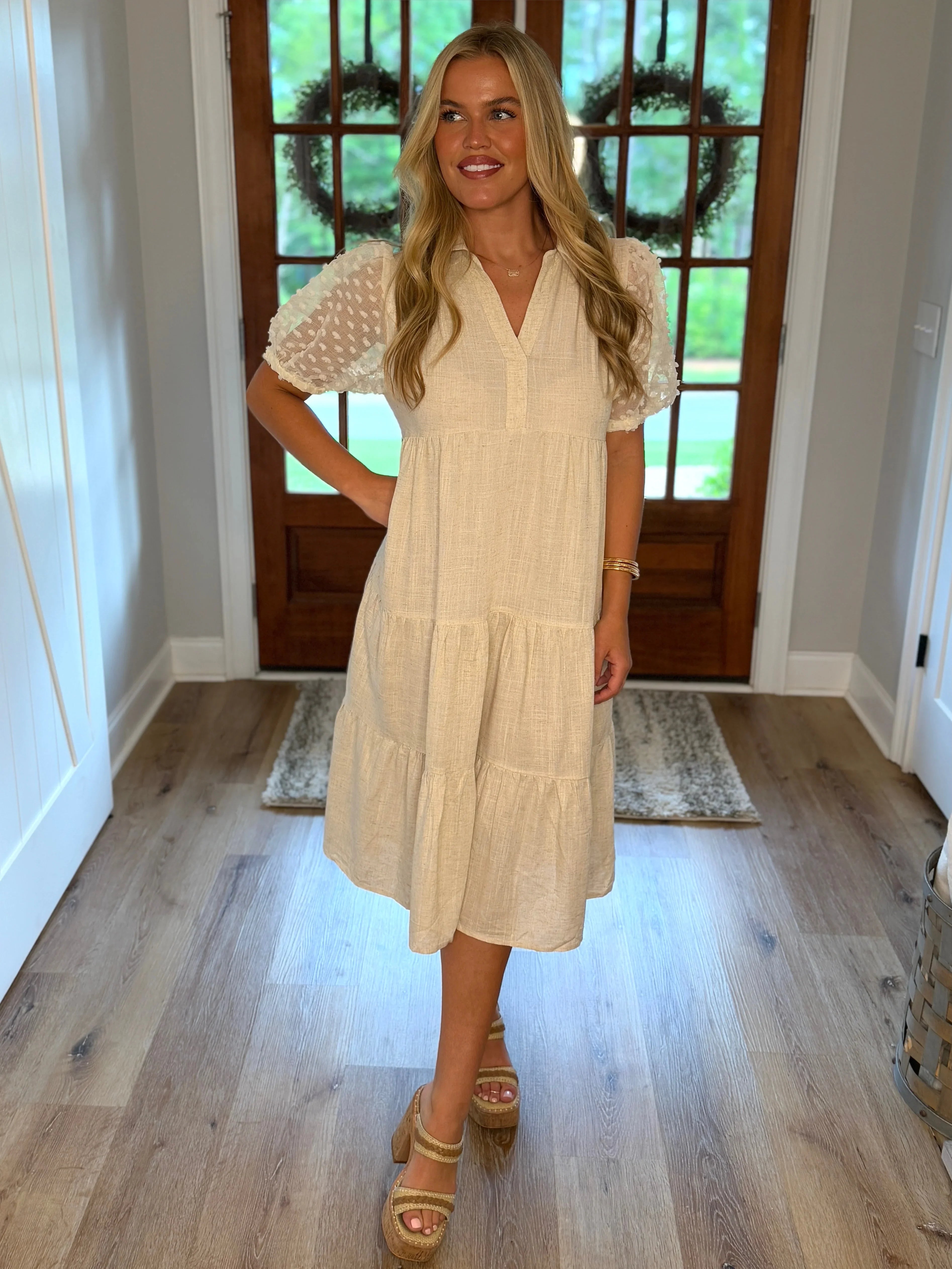 SAVANNAH Collared Oatmeal Linen Dress - Sassy and Southern