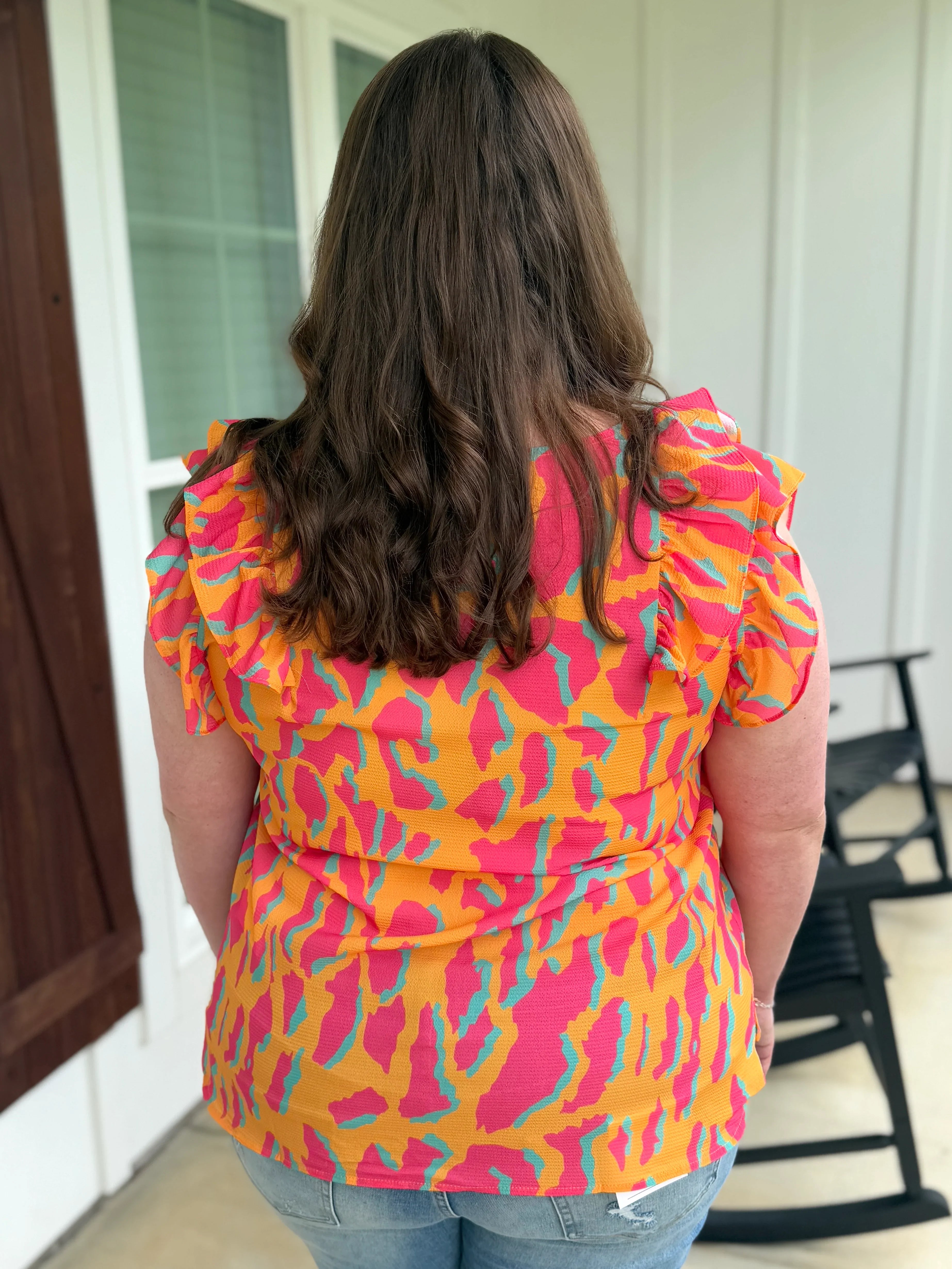 SYDNEY Abstract Print Ruffle Top (S-2X) - Sassy and Southern