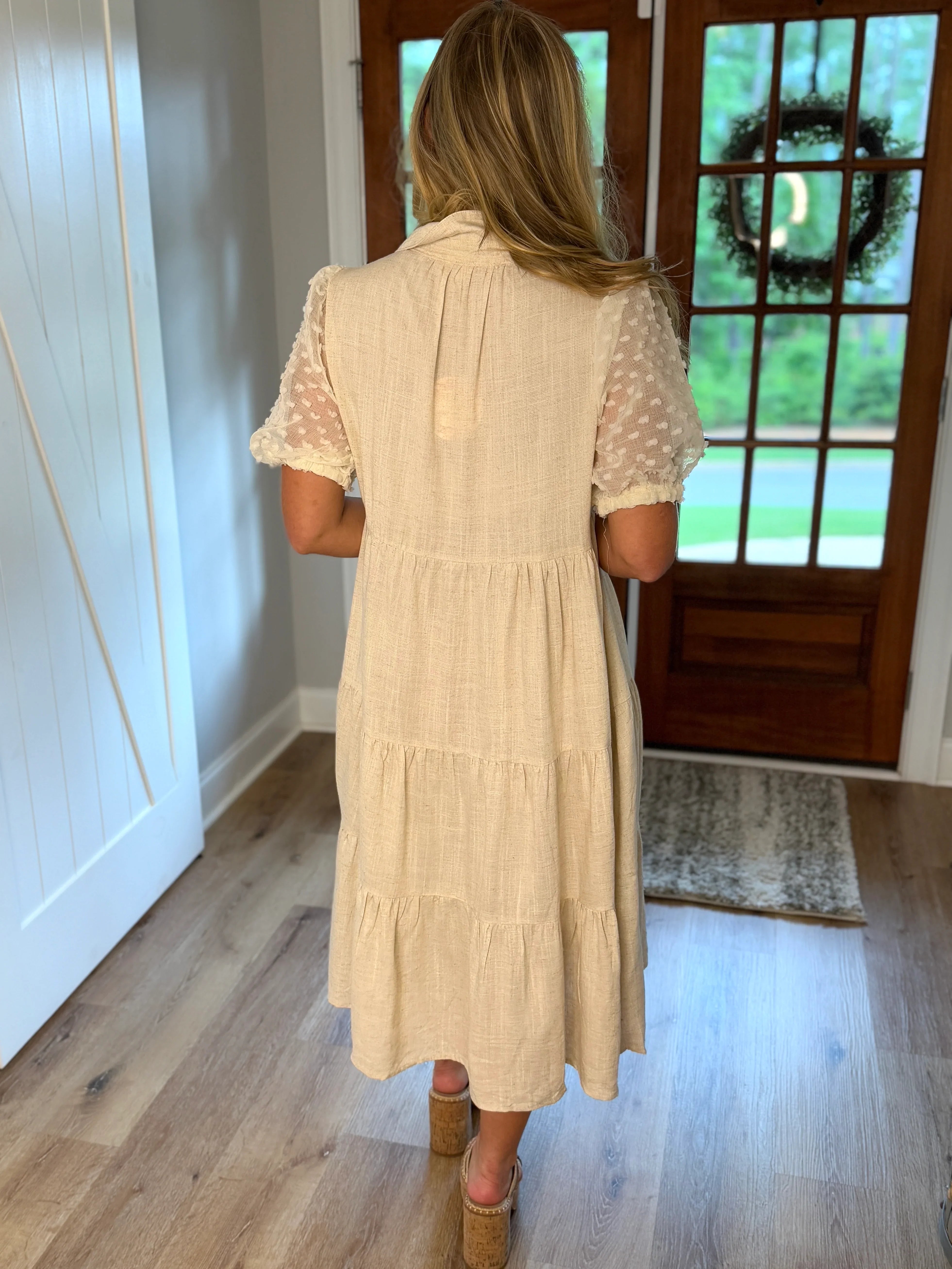 SAVANNAH Collared Oatmeal Linen Dress - Sassy and Southern
