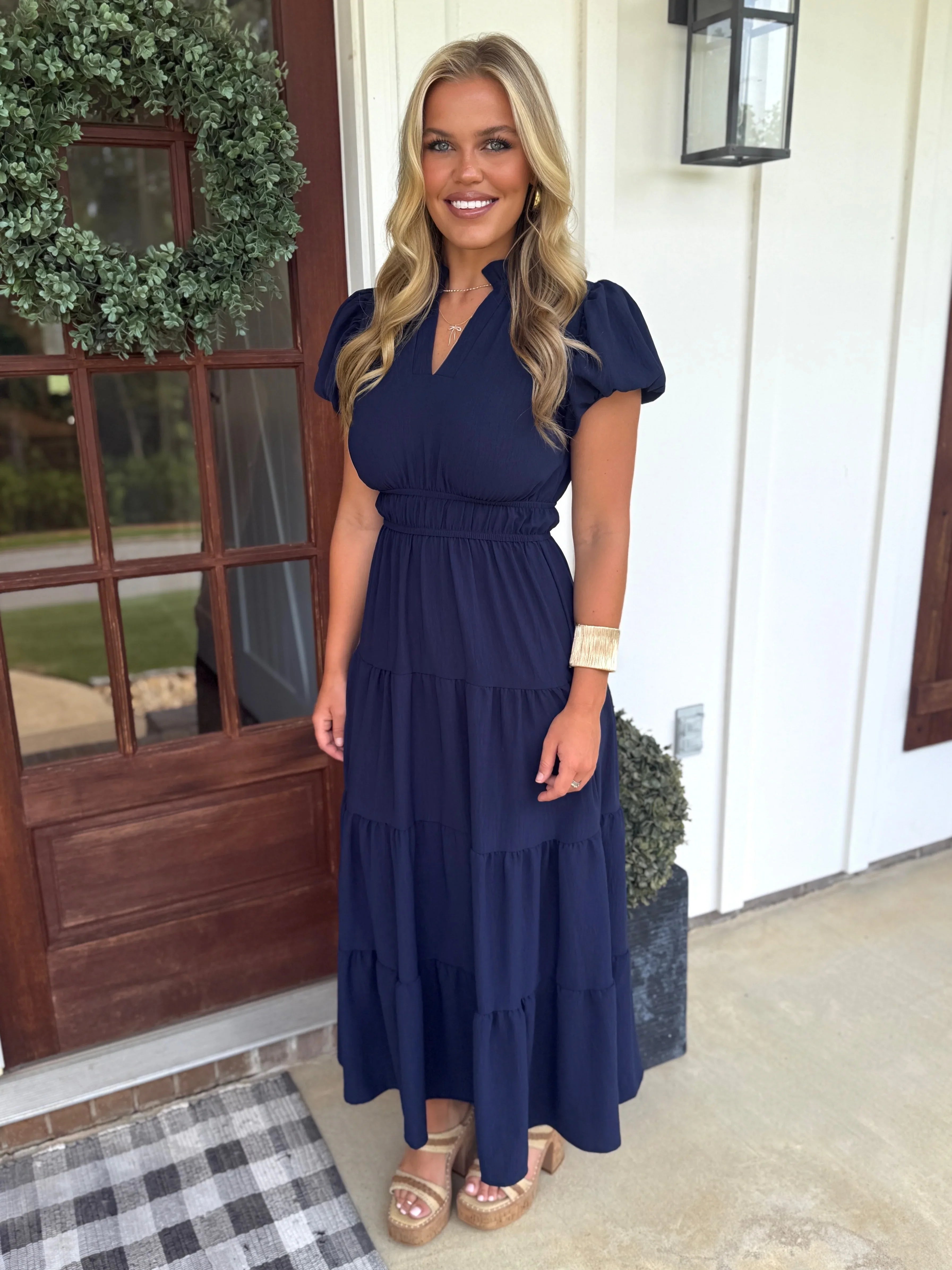 SOPHIE Long Tiered Dress (Navy Blue) - Sassy and Southern